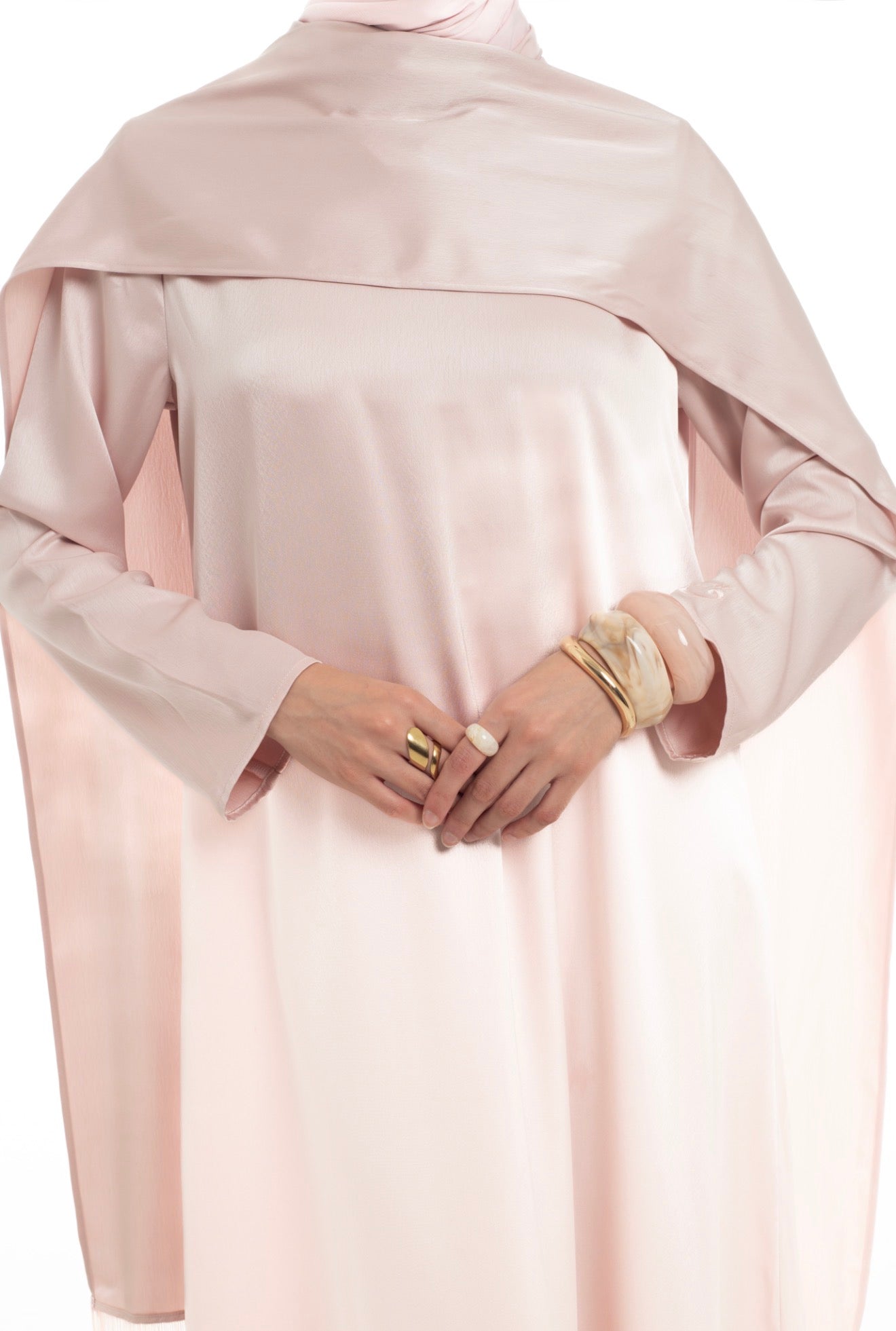 SATIN SCARF FRILL DRESS | SOFT BLUSH