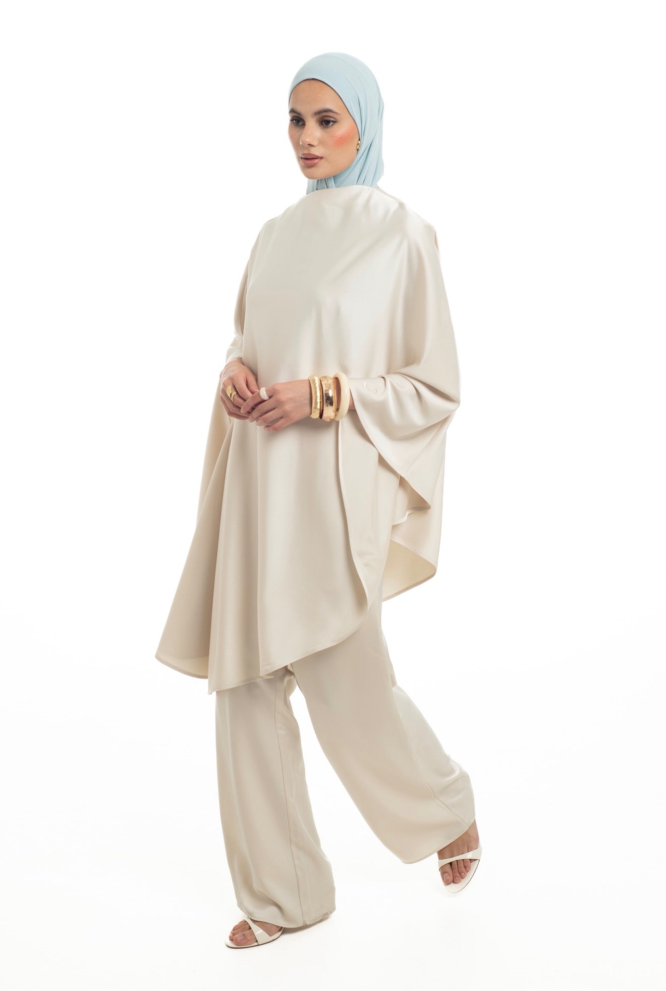 ONE SIDED DRAPE CAPE TOP | PEARL