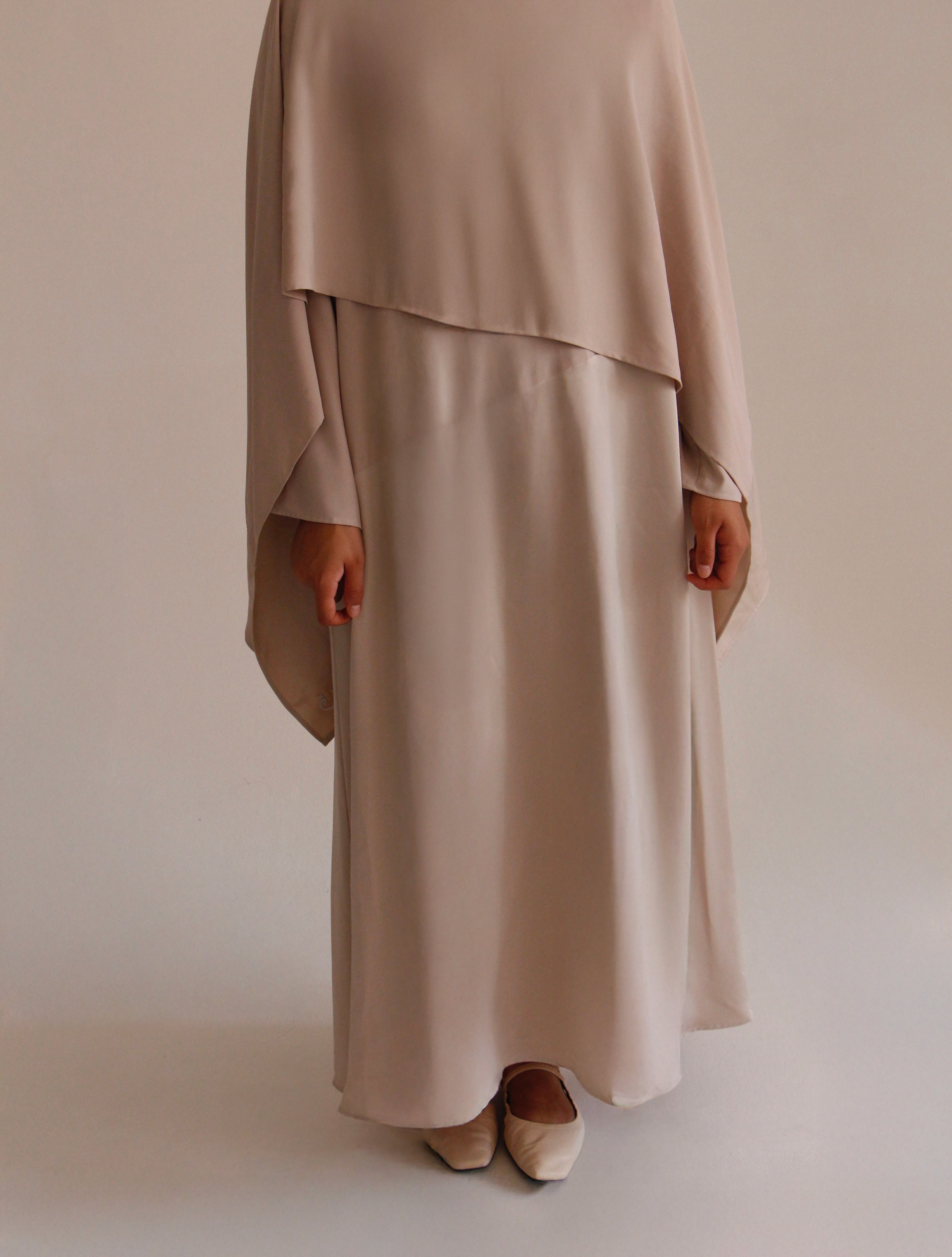 HALF PLAIN HALF SATIN DRESS + HIJAB