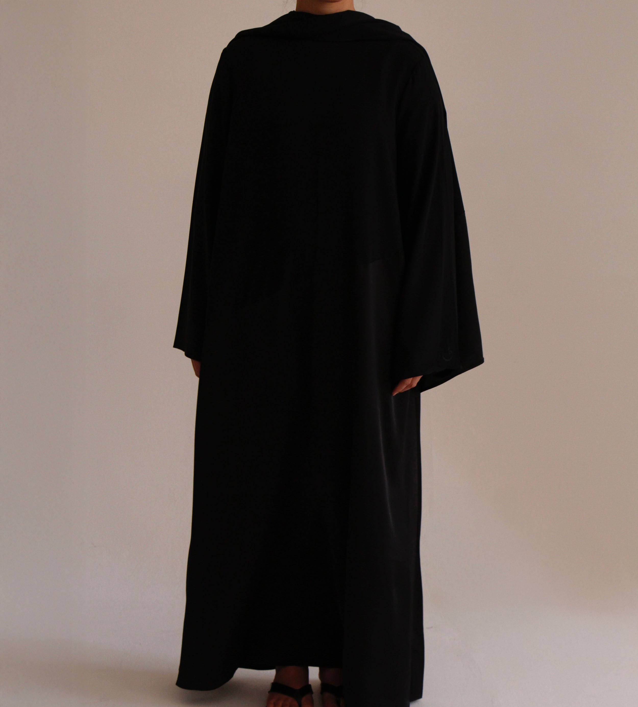 HALF PLAIN HALF SATIN DRESS + HIJAB | BLACK
