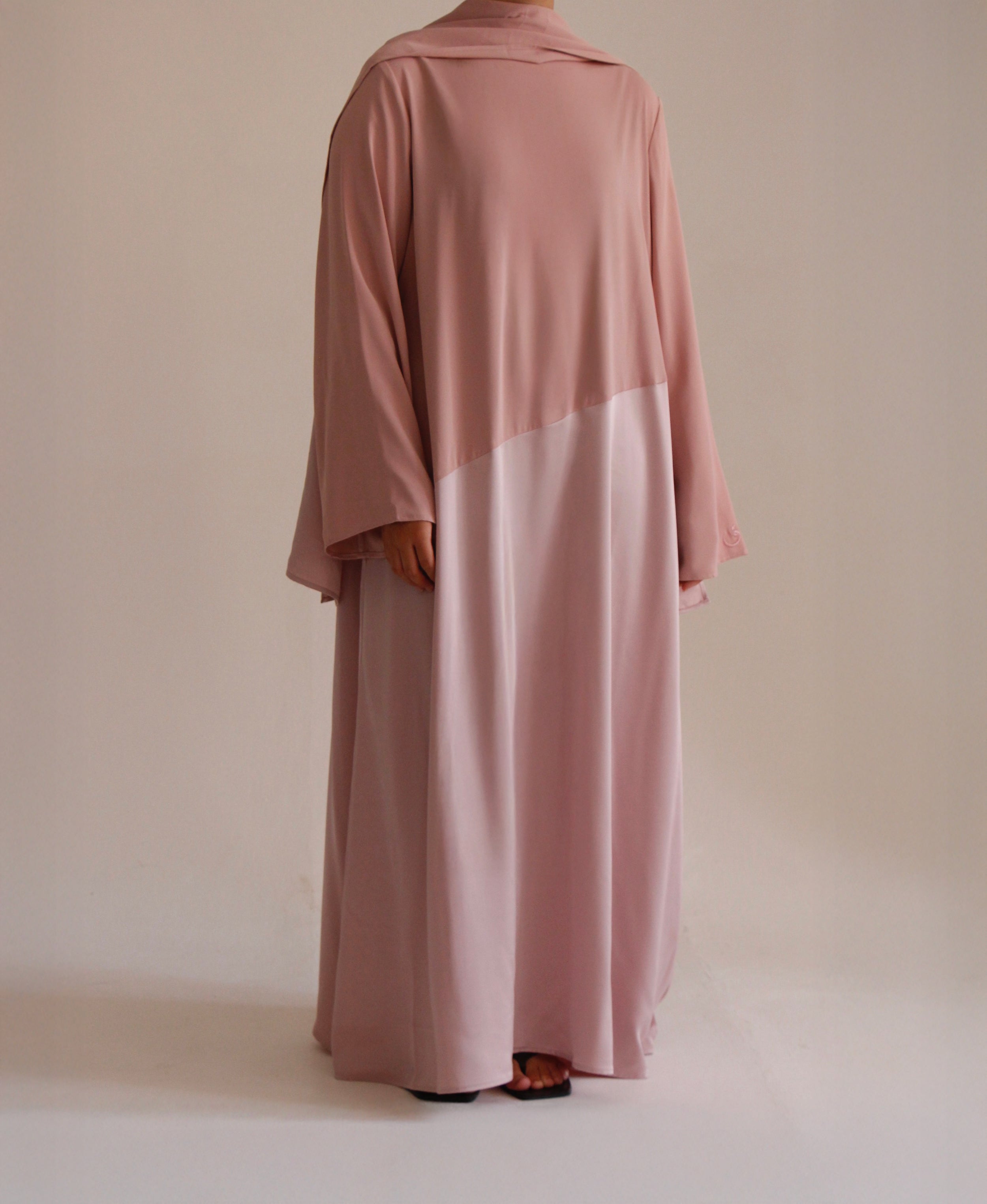 HALF PLAIN HALF SATIN DRESS + HIJAB | PINK
