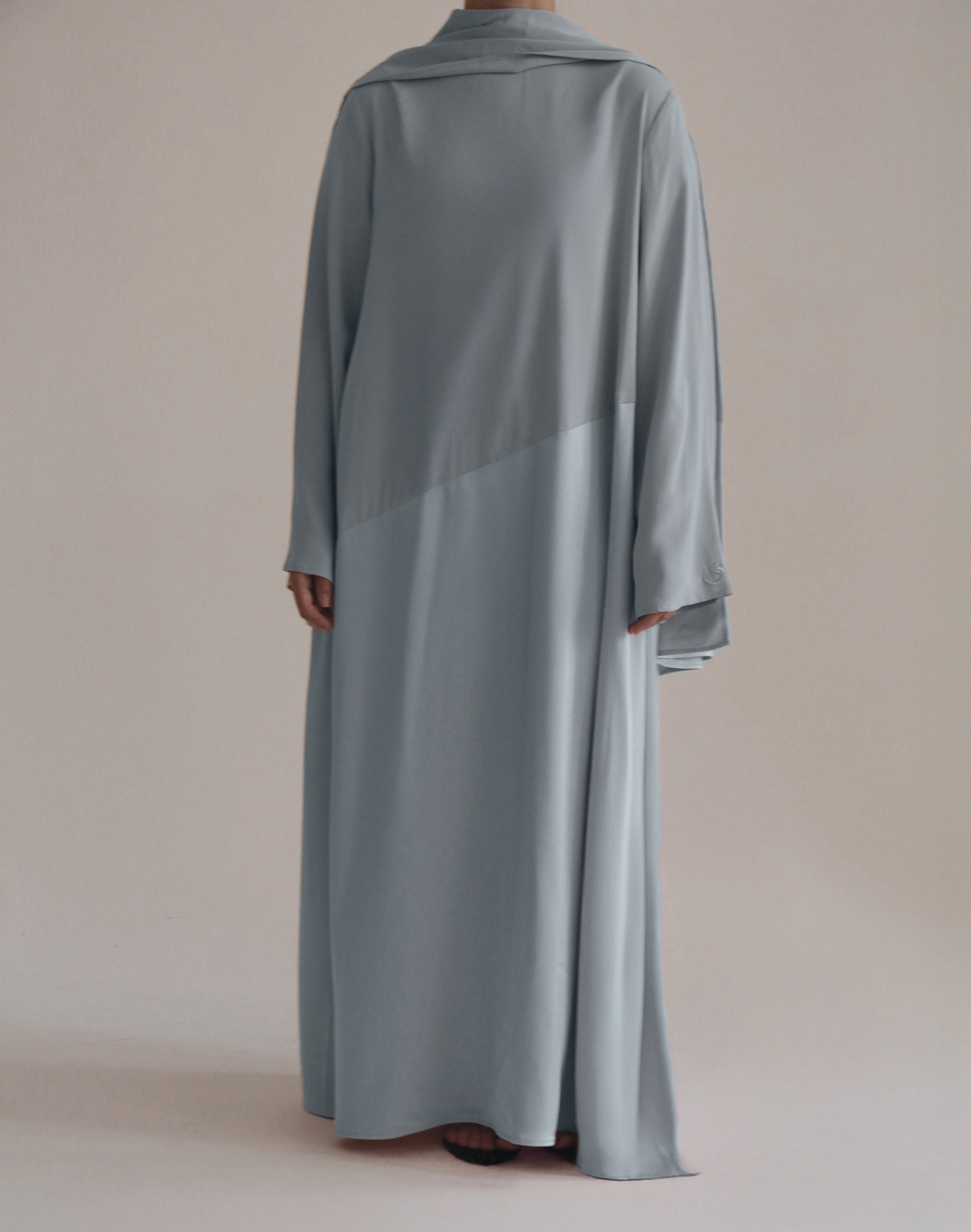 HALF PLAIN HALF SATIN DRESS + HIJAB