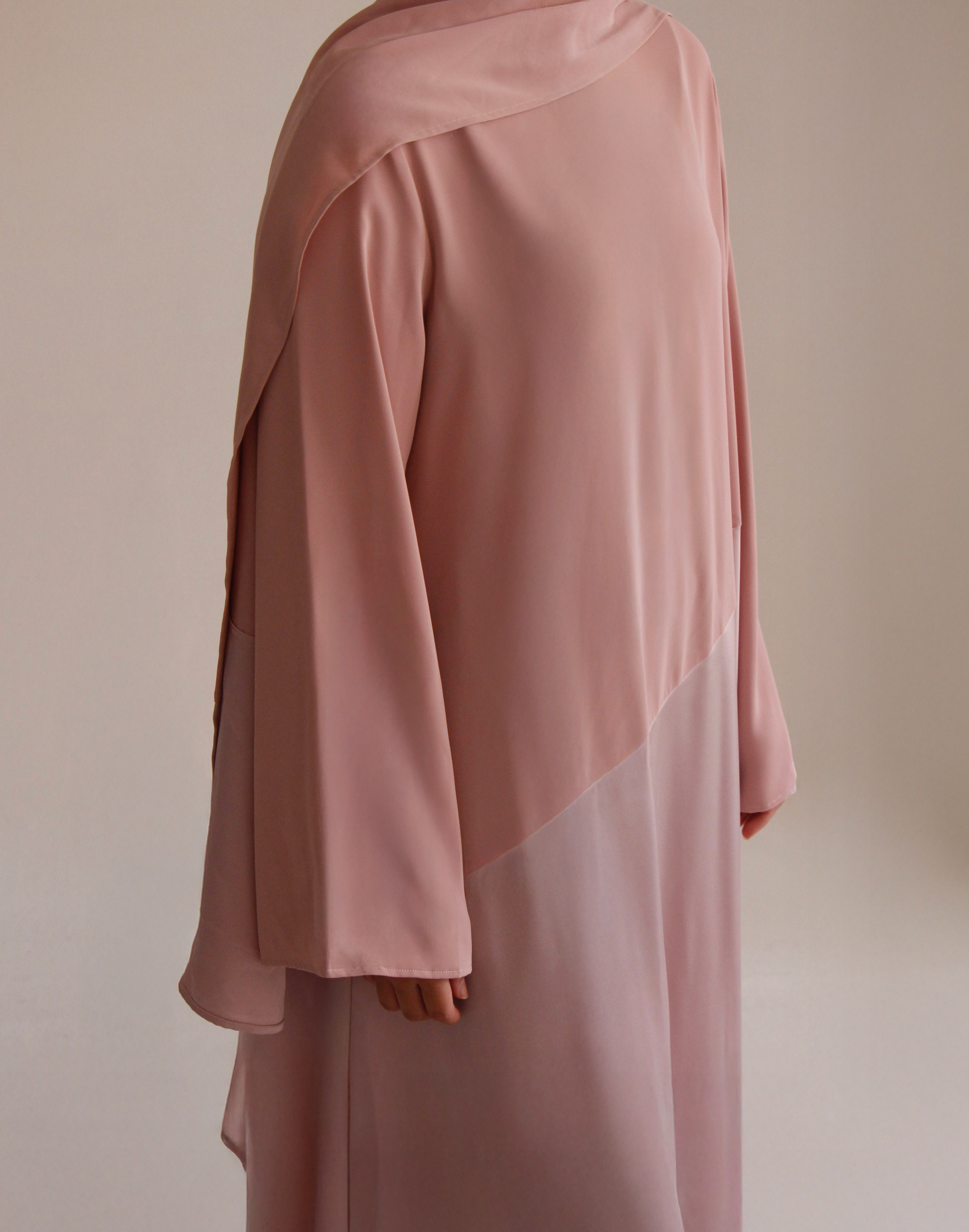 HALF PLAIN HALF SATIN DRESS + HIJAB | PINK