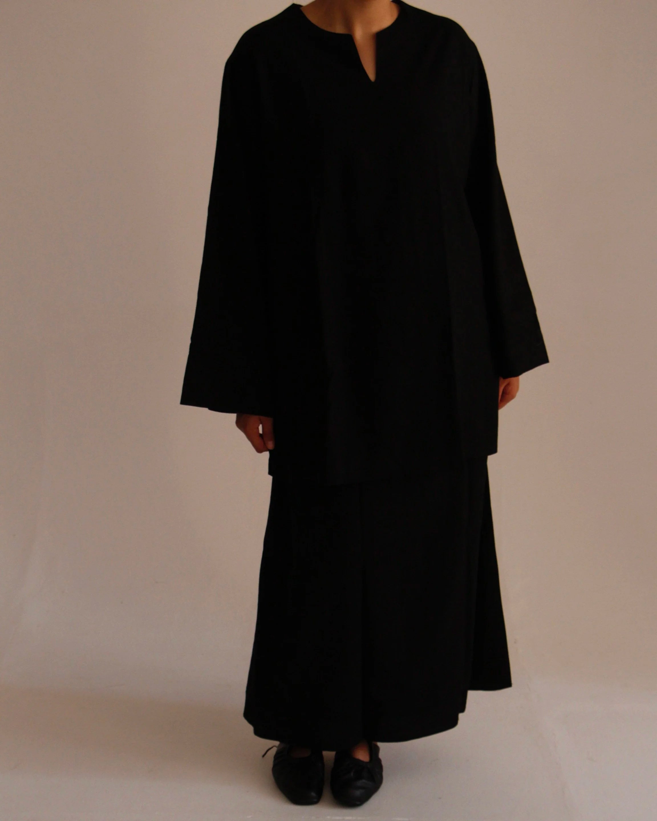 NECK LINEN SET | BLACK