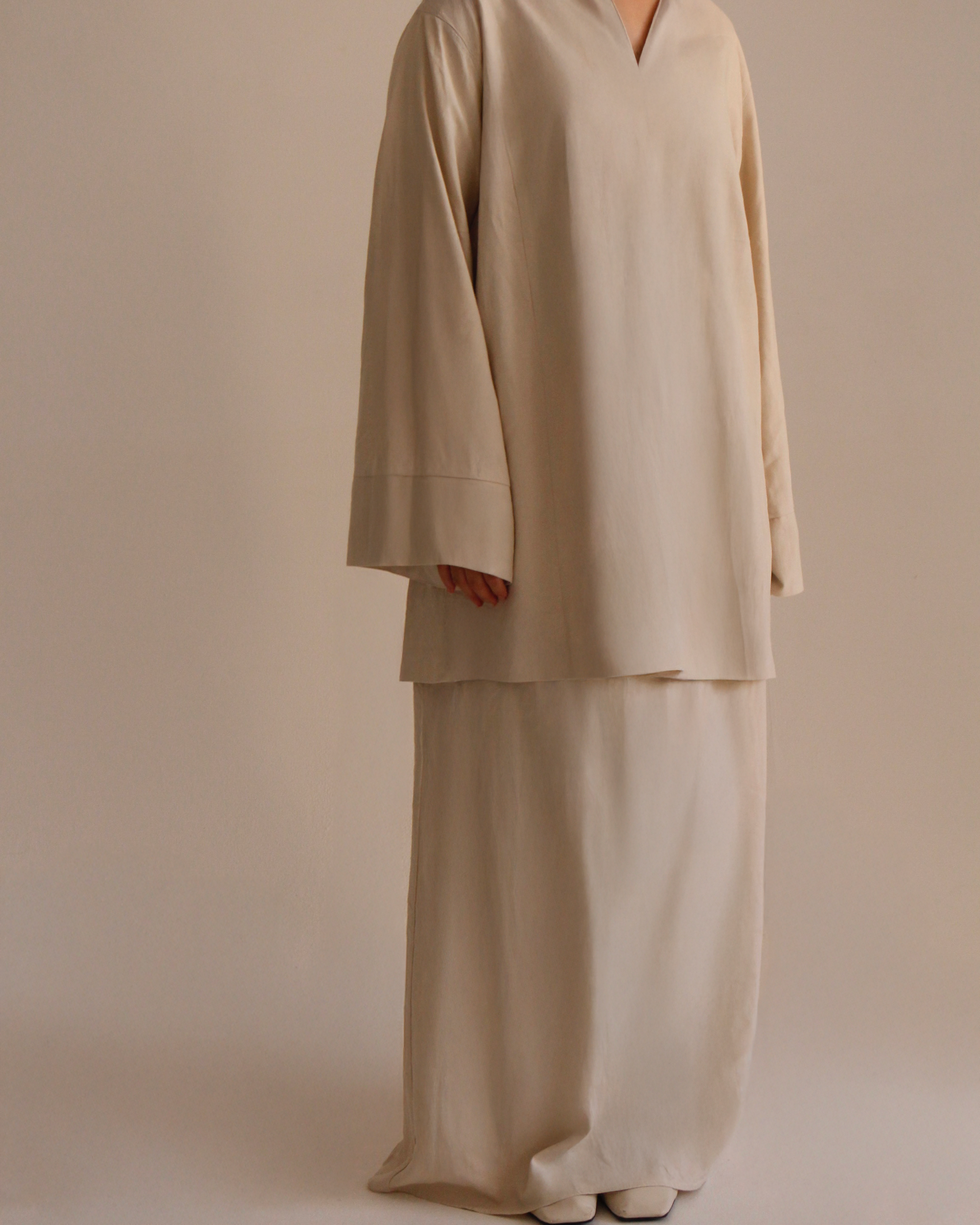 NECK LINEN SET | BEIGE