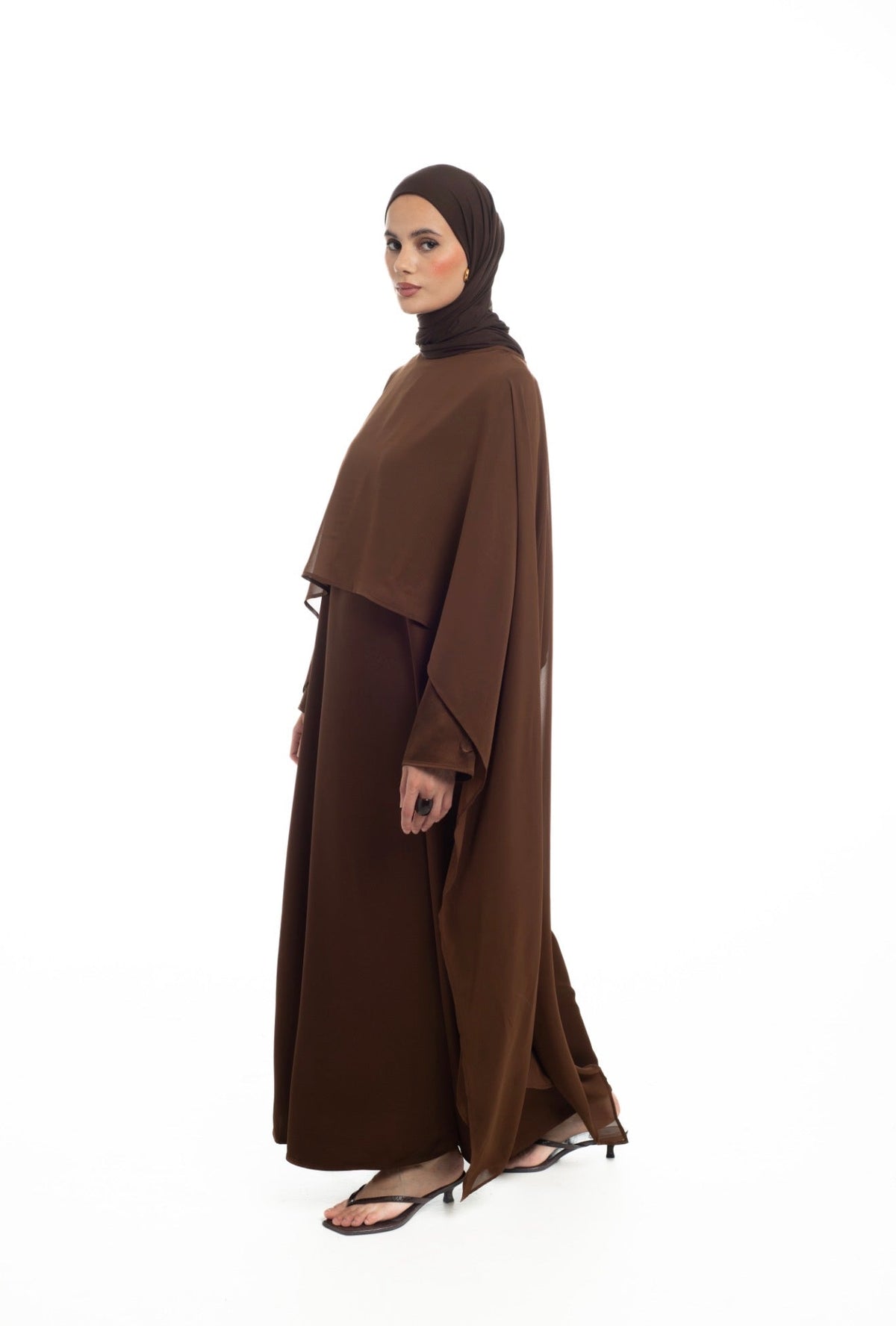 Asymmetrical Chiffon Cape Dress | Honey Date - Byqaaf