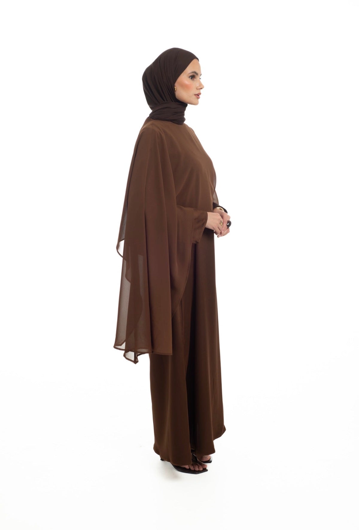 Asymmetrical Chiffon Cape Dress | Honey Date - Byqaaf