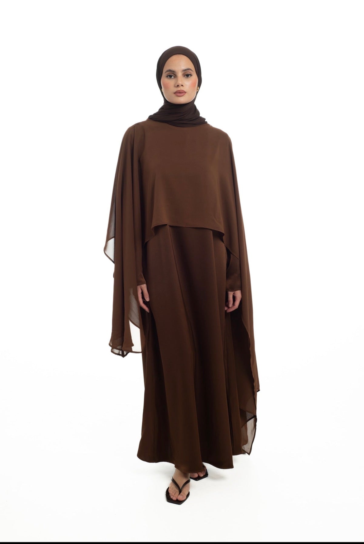 Asymmetrical Chiffon Cape Dress | Honey Date - Byqaaf