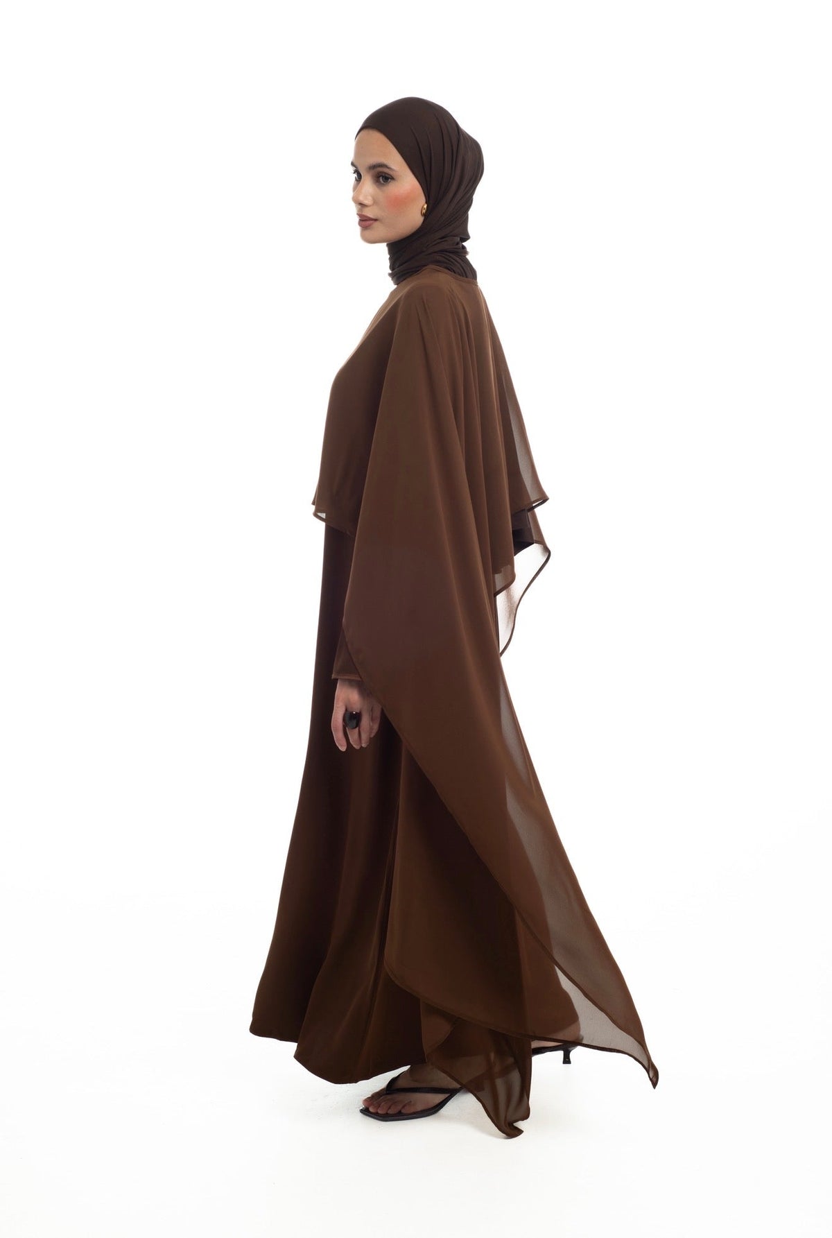 Asymmetrical Chiffon Cape Dress | Honey Date - Byqaaf