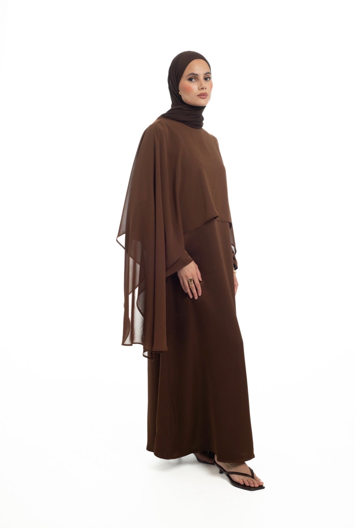 Asymmetrical Chiffon Cape Dress | Honey Date - Byqaaf