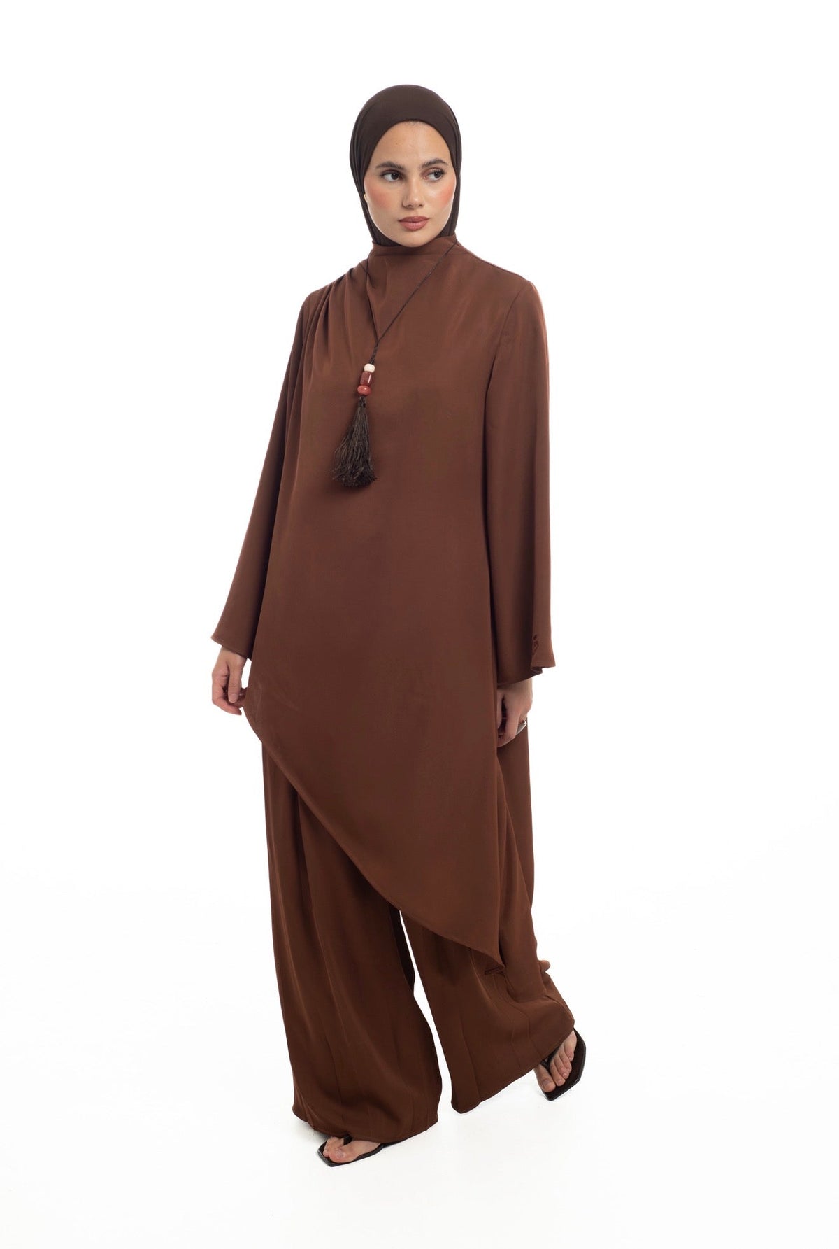 Asymmetrical Longline Top | Spiced Chocolate - Byqaaf