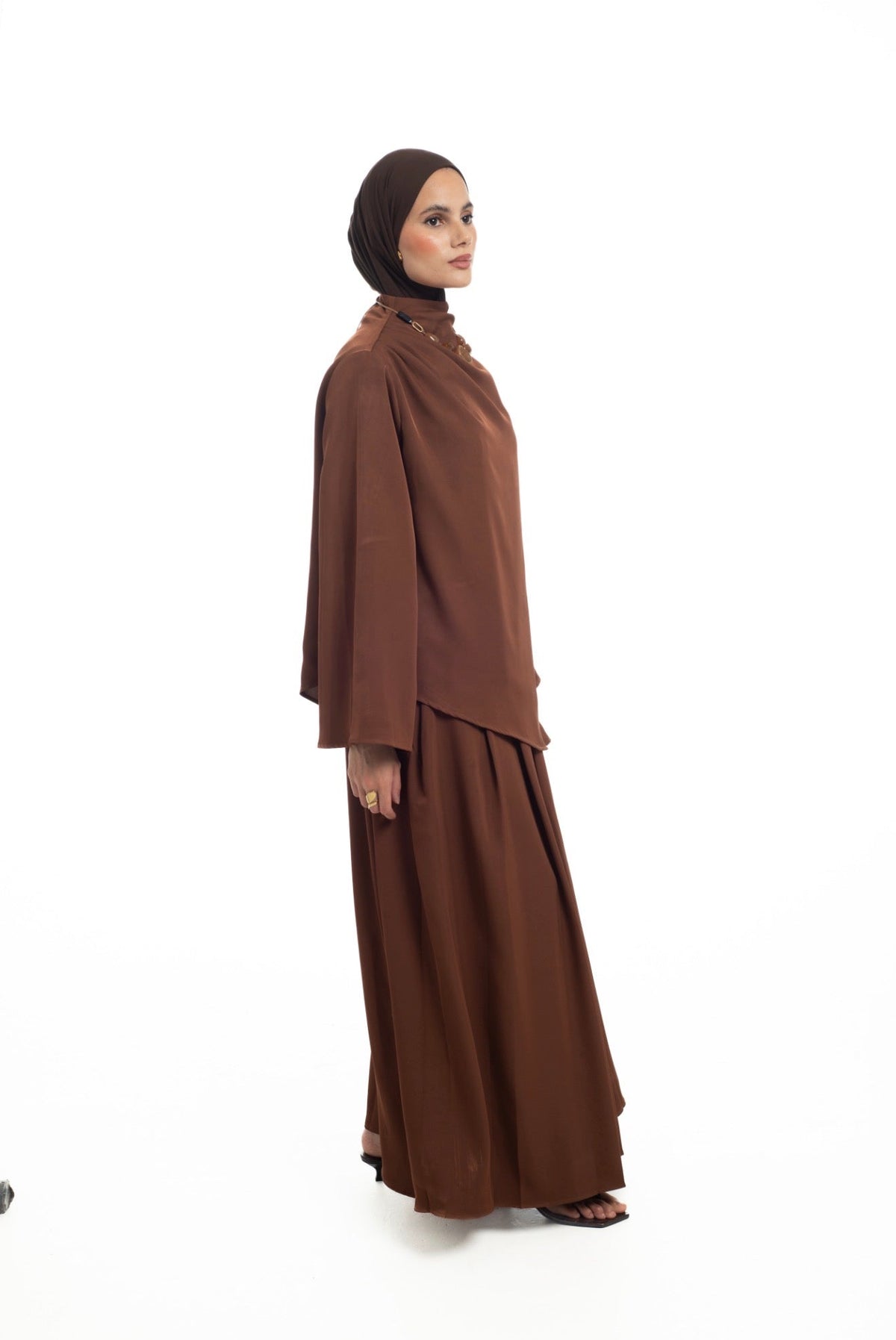 Asymmetrical Skirt Set | Spiced Chocolate - Byqaaf