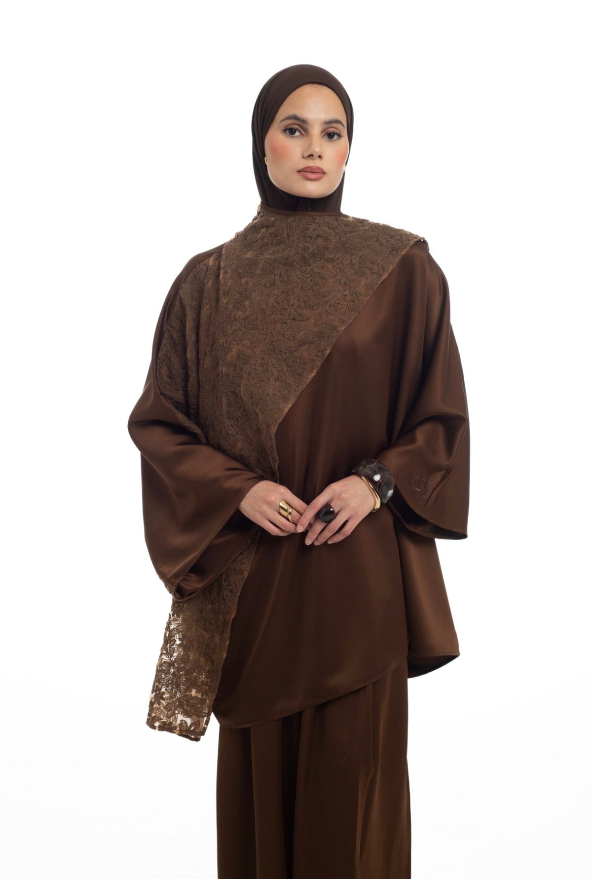 Batwing Lace Shawl Top | Honey Date - Byqaaf