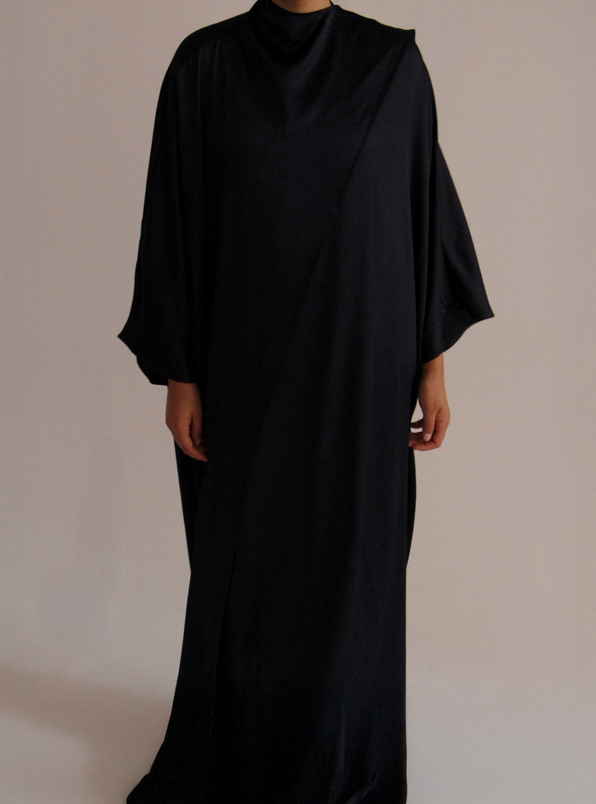 Batwing Shawl Dress | Navy Blue (Textured) - Byqaaf