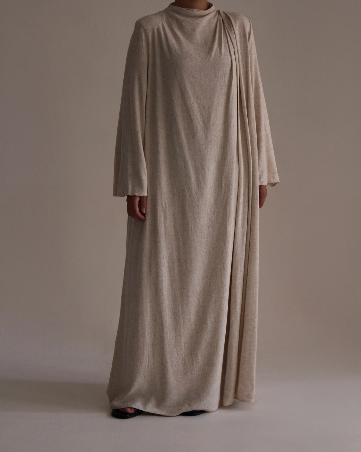 Draped Blazer Linen Dress | Light Beige - Byqaaf