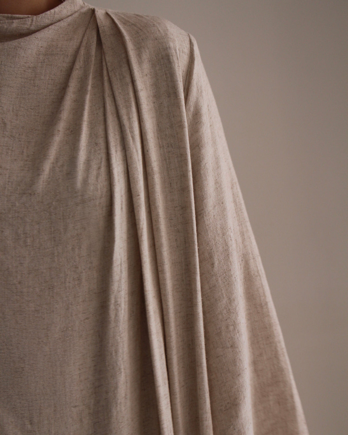 Draped Blazer Linen Dress | Light Beige - Byqaaf