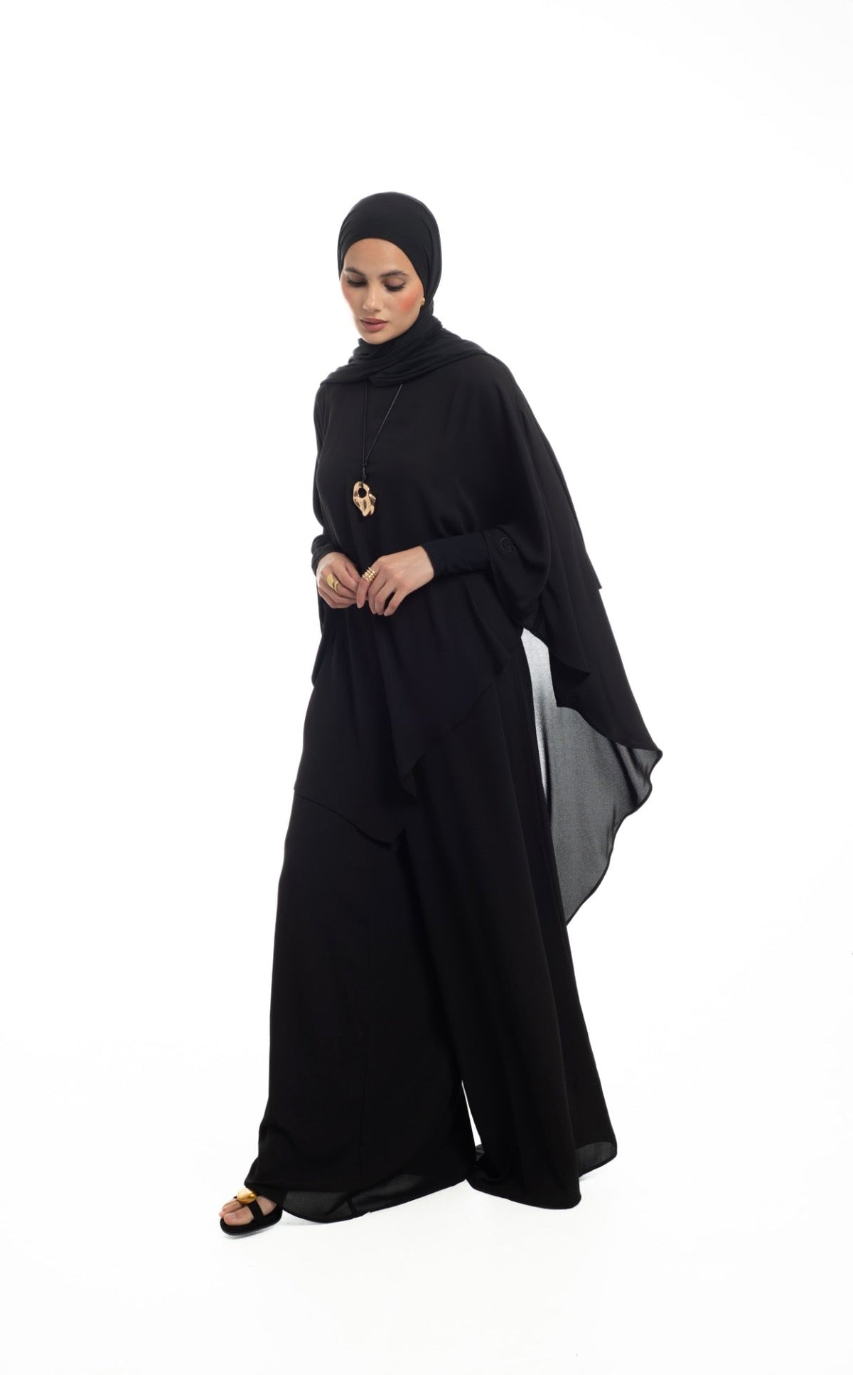 Draped Overlay Flare Set | Black - Byqaaf