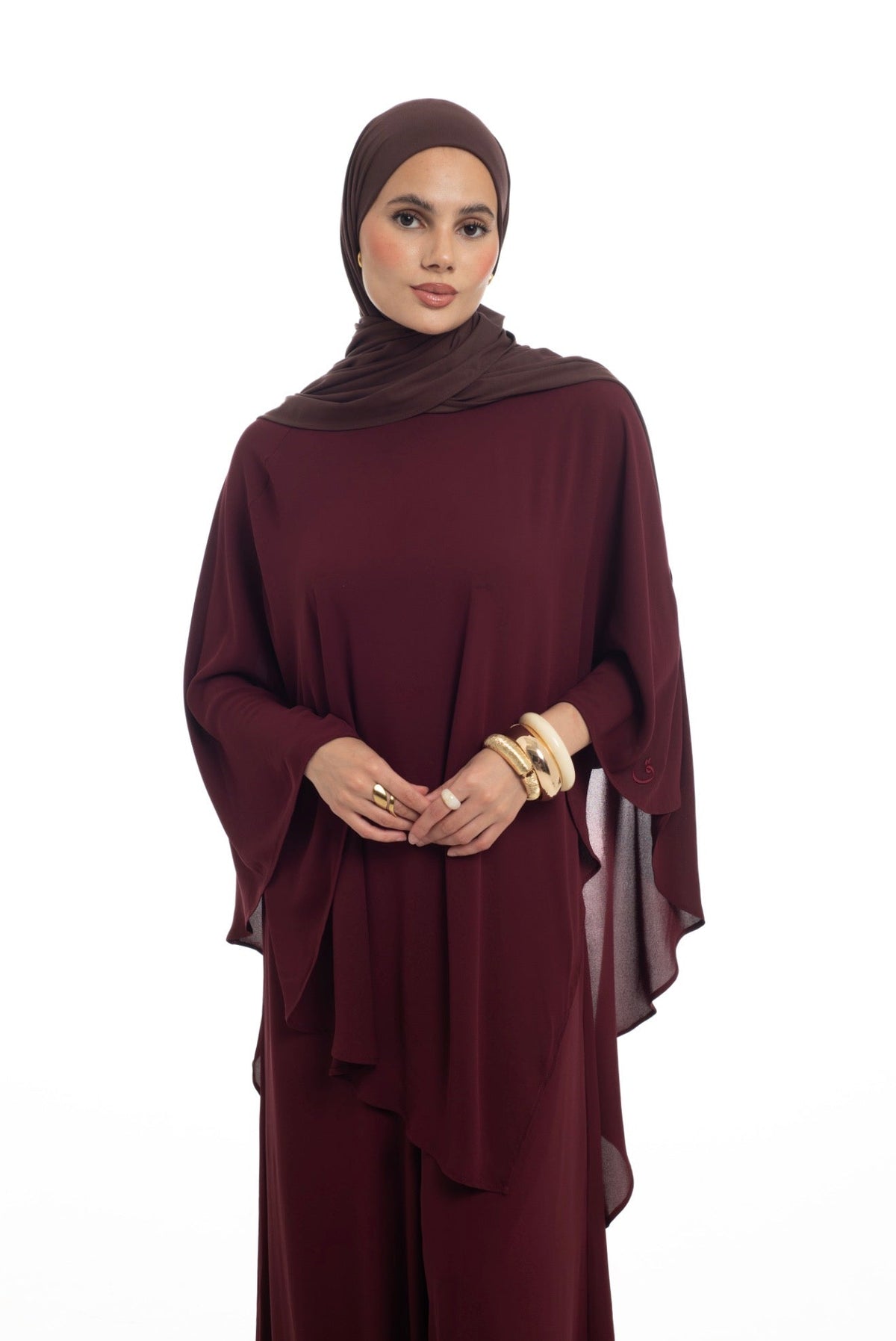 Draped Overlay Flare Set | Mulberry - Byqaaf