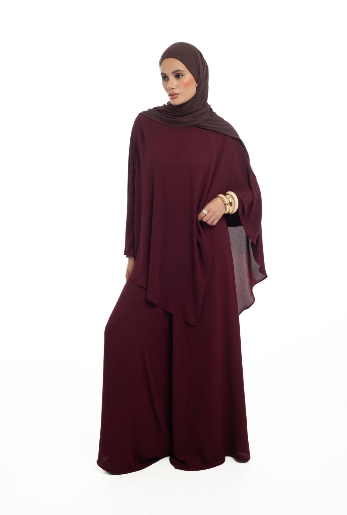 Draped Overlay Flare Set | Mulberry - Byqaaf