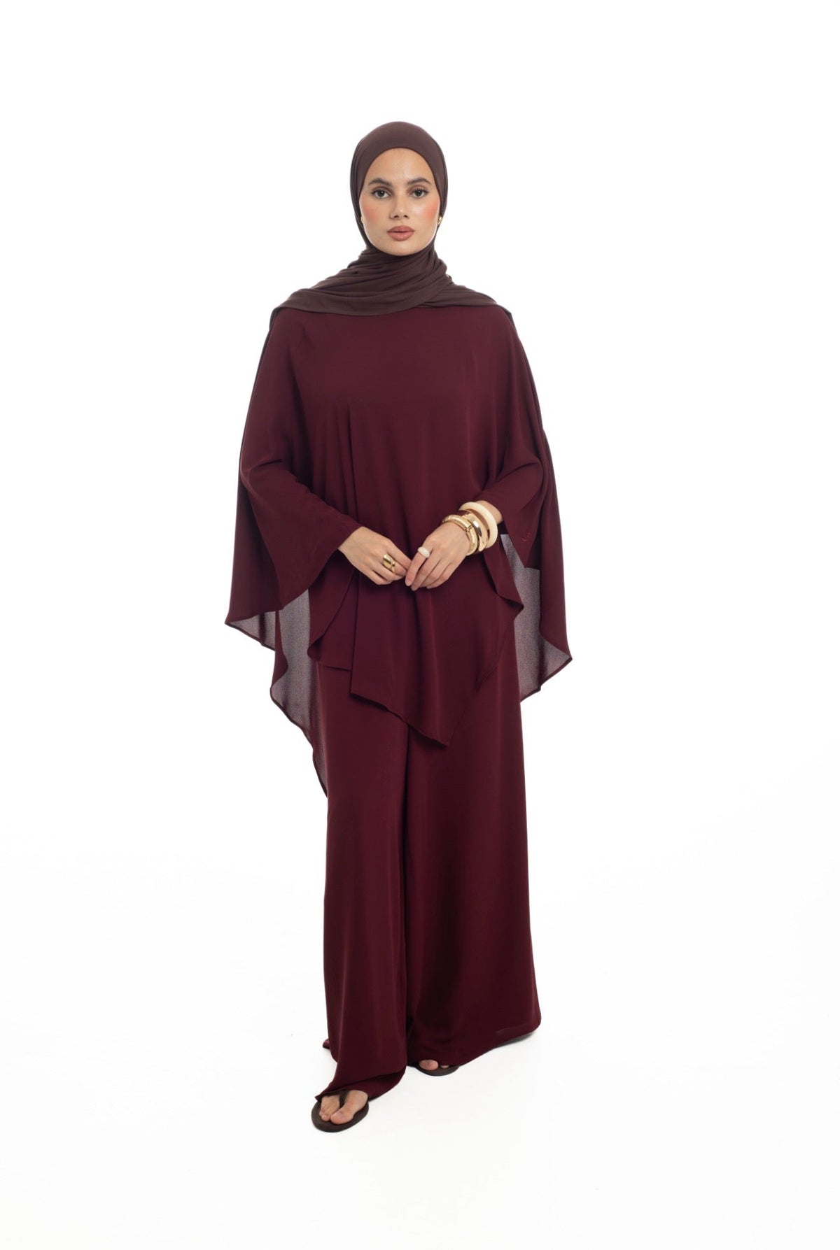 Draped Overlay Flare Set | Mulberry - Byqaaf