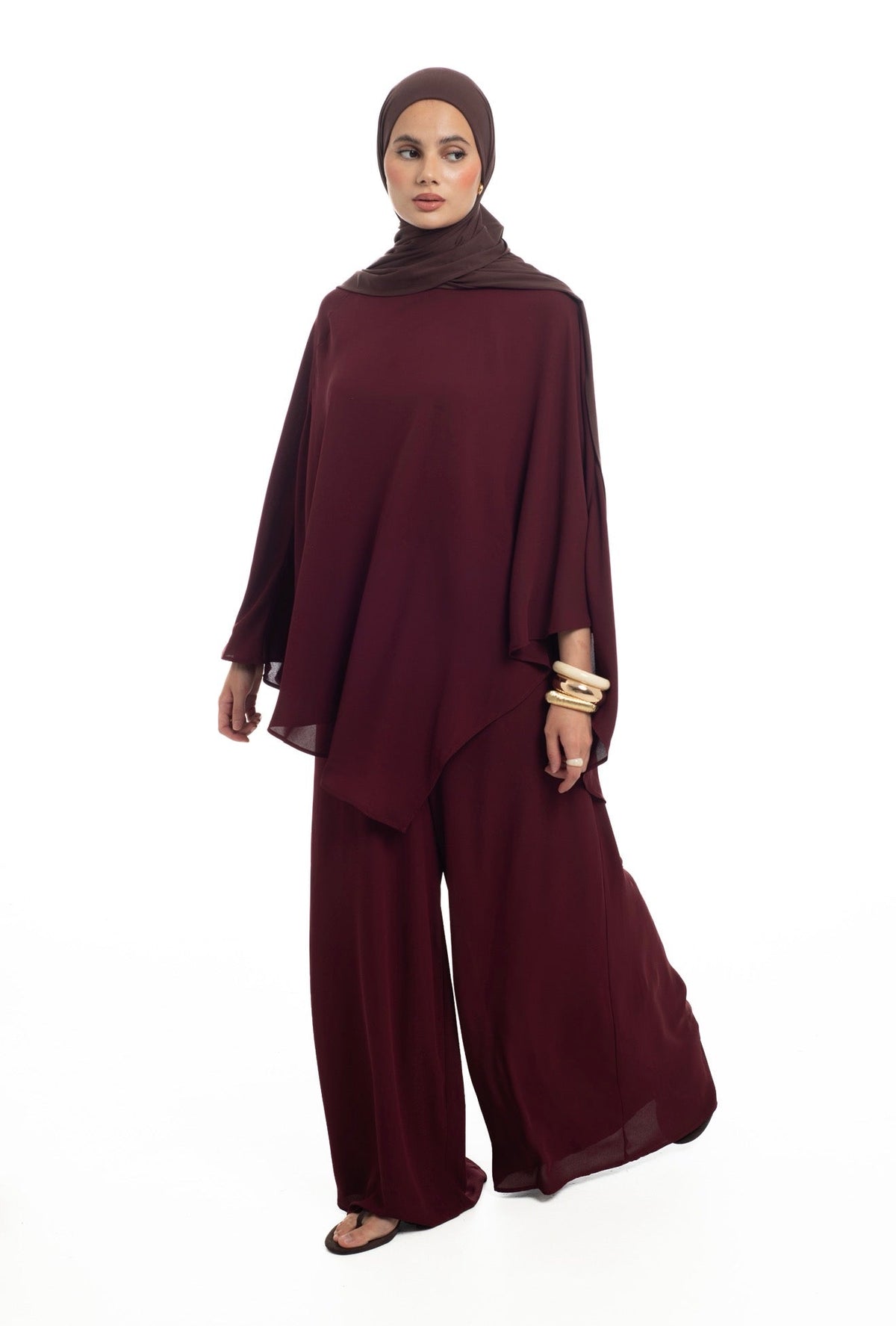 Draped Overlay Flare Set | Mulberry - Byqaaf