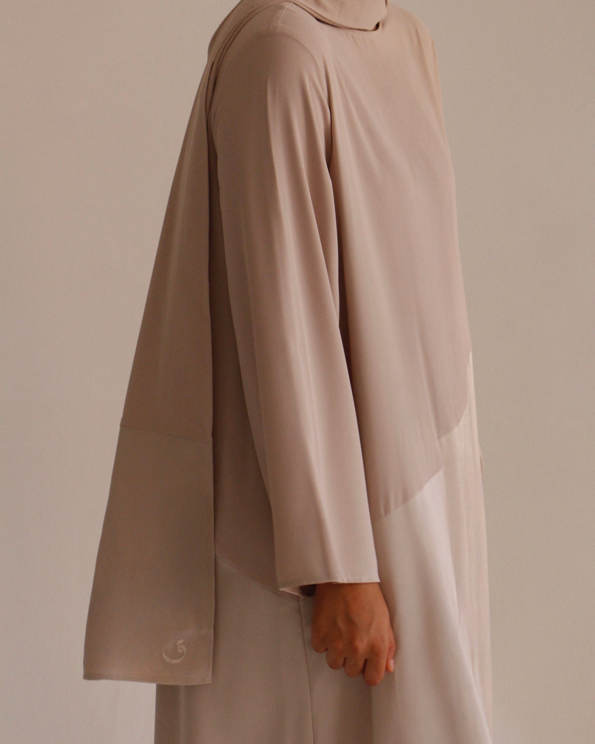 Half Plain Half Satin Dress + Hijab | Beige - Byqaaf