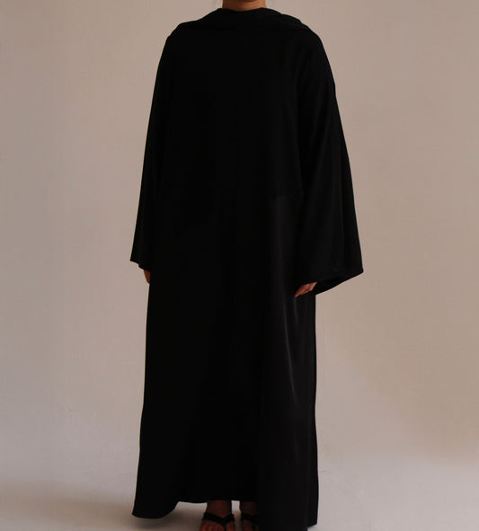 Half Plain Half Satin Dress + Hijab | Black - Byqaaf
