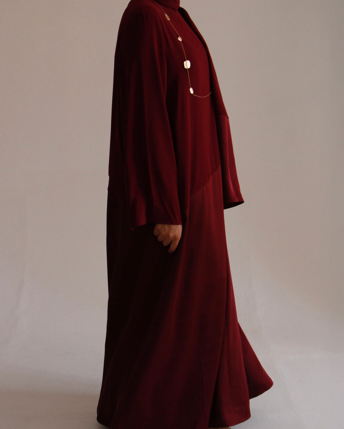 Half Plain Half Satin Dress + Hijab | Burgundy - Byqaaf