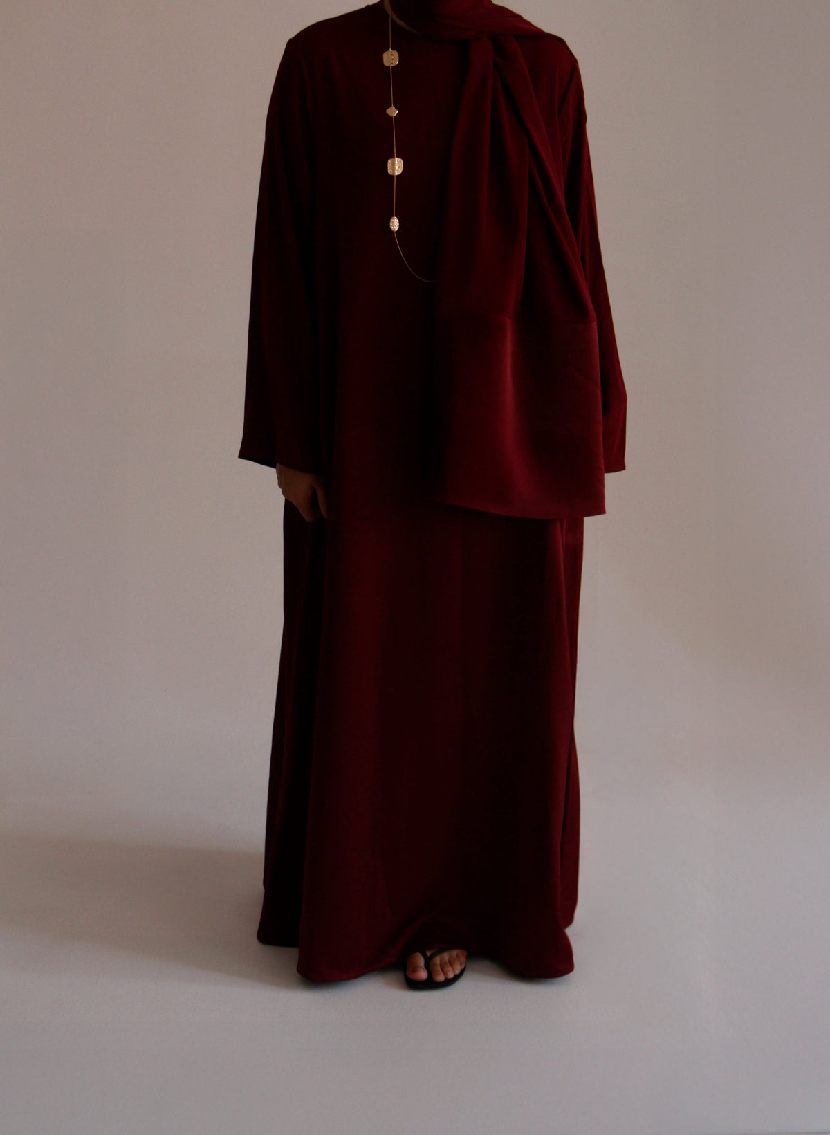 Half Plain Half Satin Dress + Hijab | Burgundy - Byqaaf