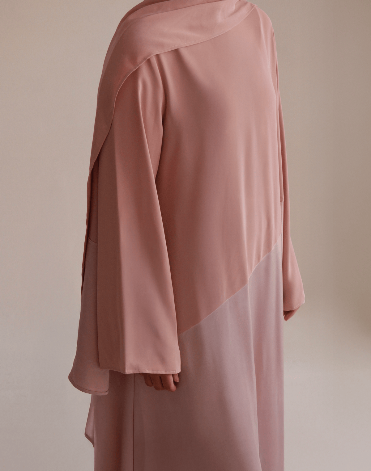 Half Plain Half Satin Dress + Hijab | Pink - Byqaaf