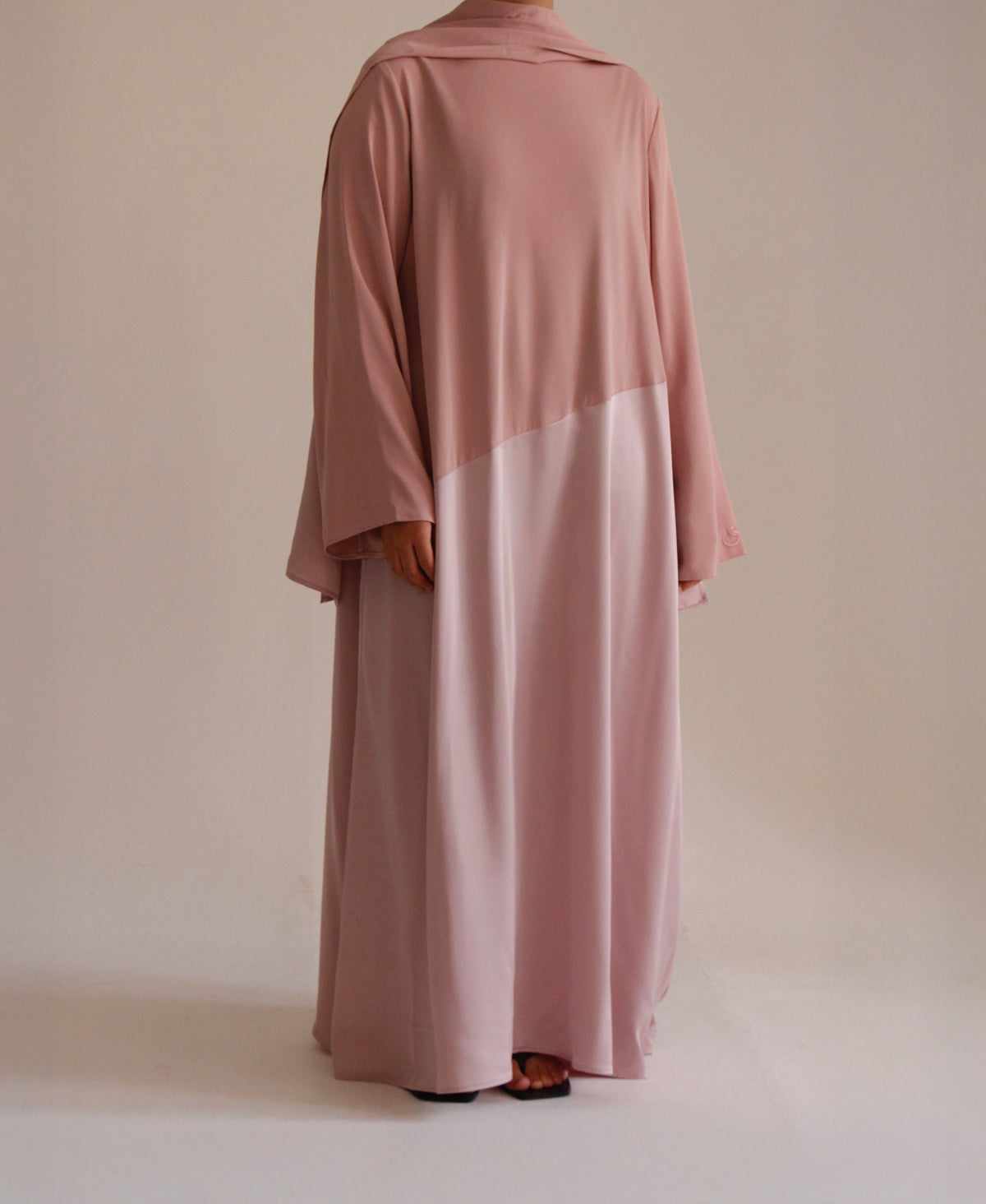 Half Plain Half Satin Dress + Hijab | Pink - Byqaaf
