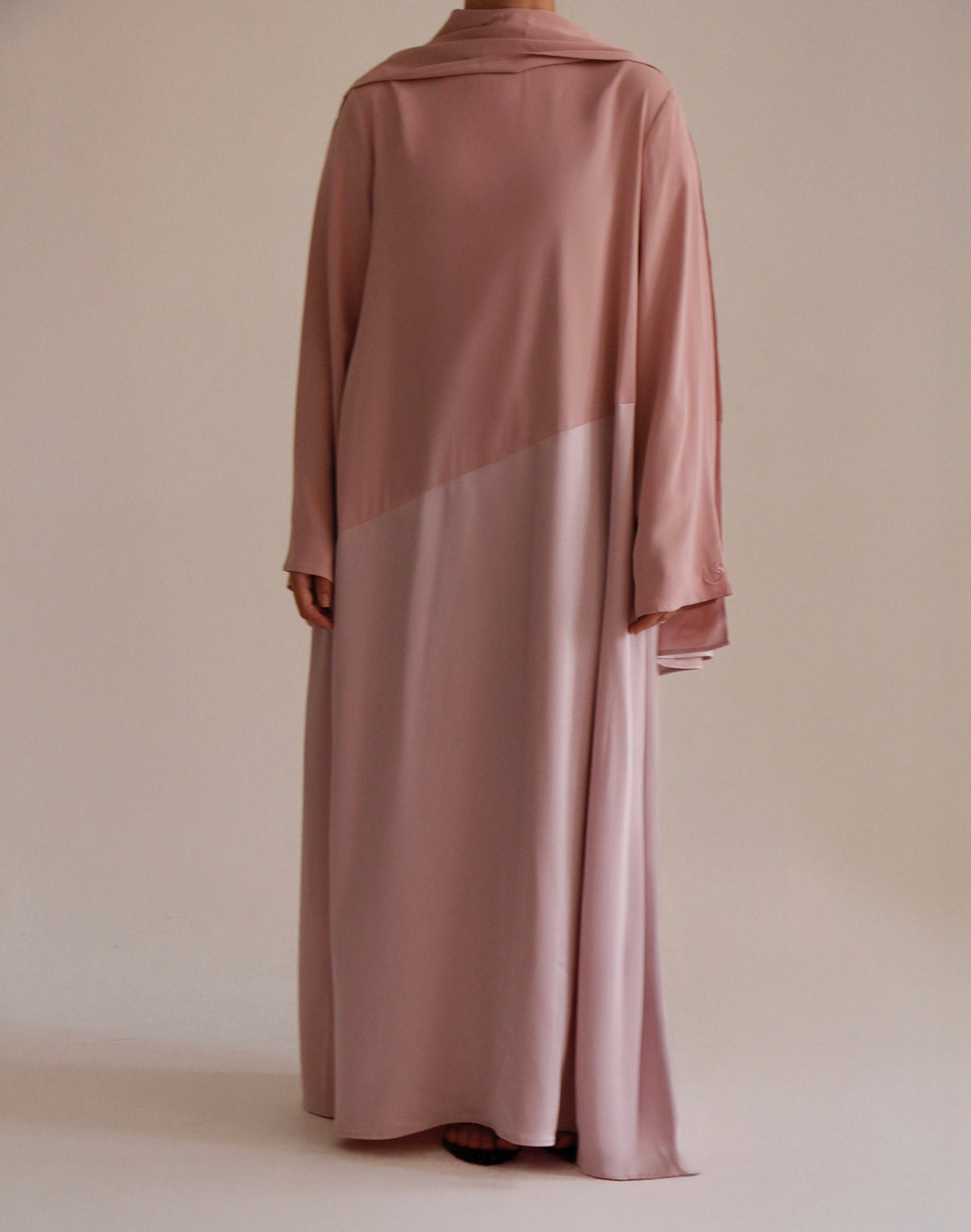 Half Plain Half Satin Dress + Hijab | Pink - Byqaaf
