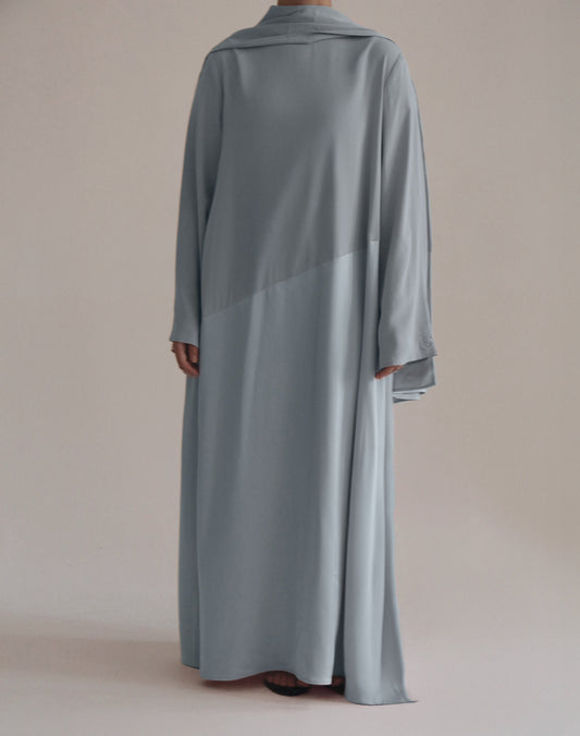 Half Plain Half Satin Dress + Hijab | Sky Blue - Byqaaf
