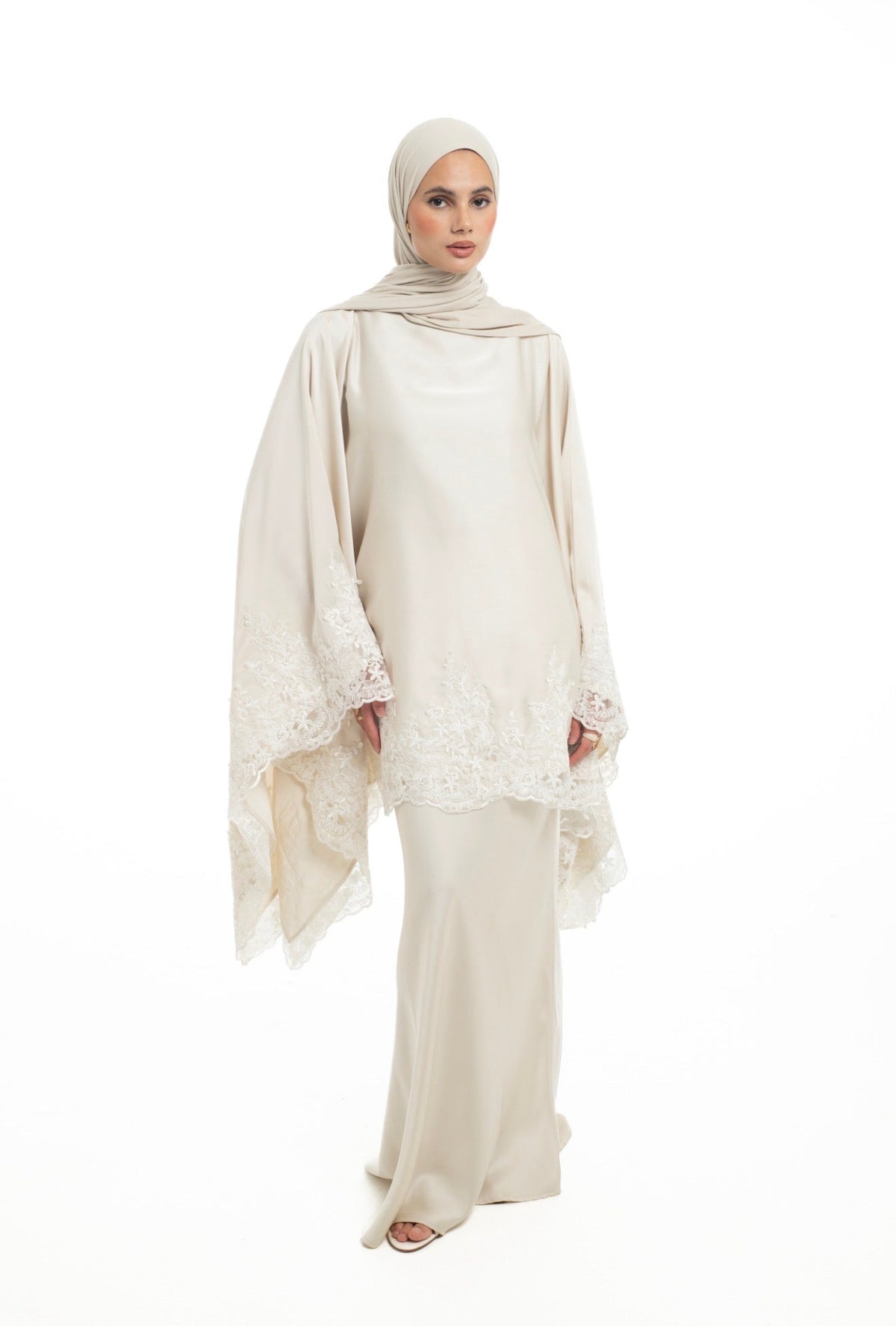Lace Cape Top and Skirt | Ivory - Byqaaf