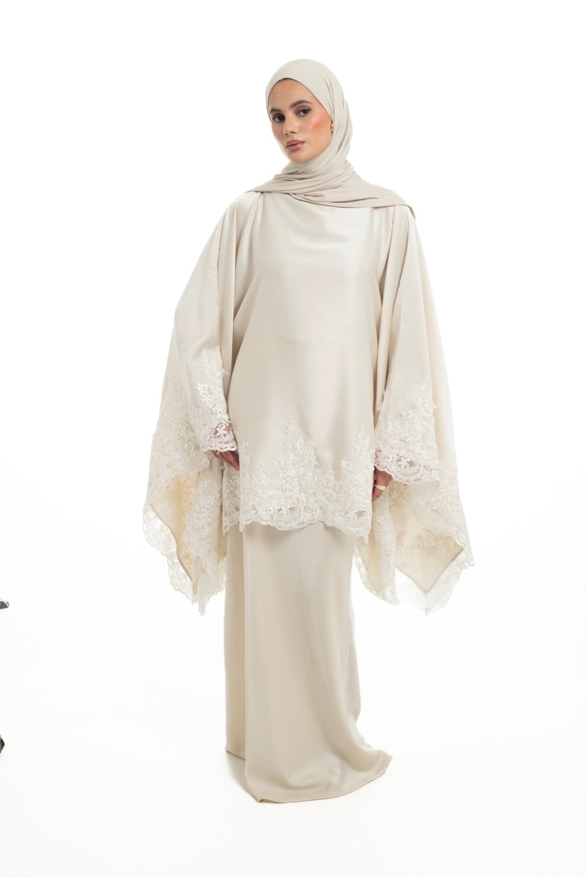 Lace Cape Top and Skirt | Ivory - Byqaaf