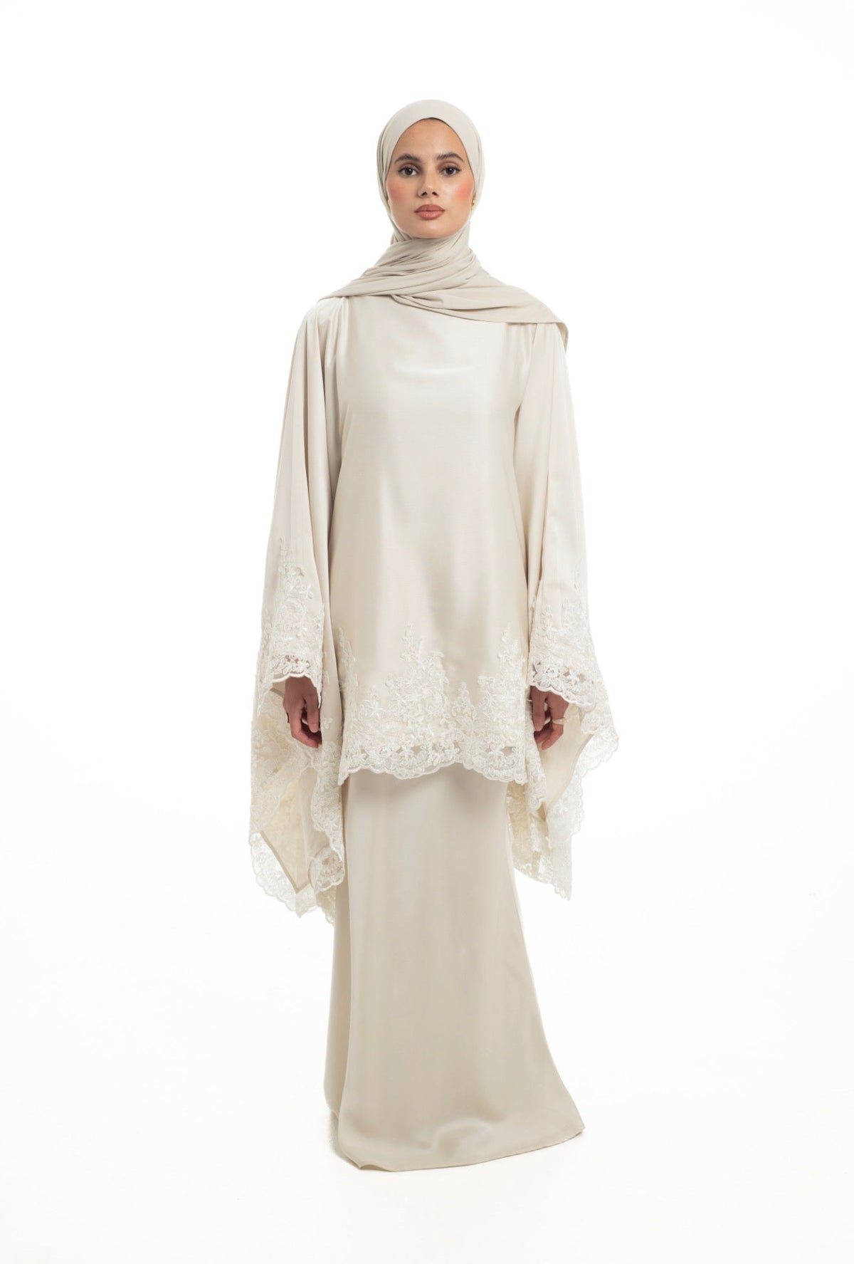 Lace Cape Top and Skirt | Ivory - Byqaaf