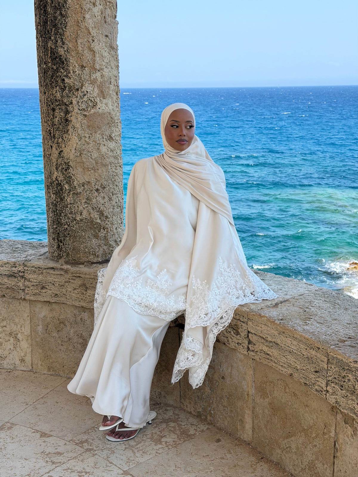 Lace Cape Top and Skirt | Ivory - Byqaaf