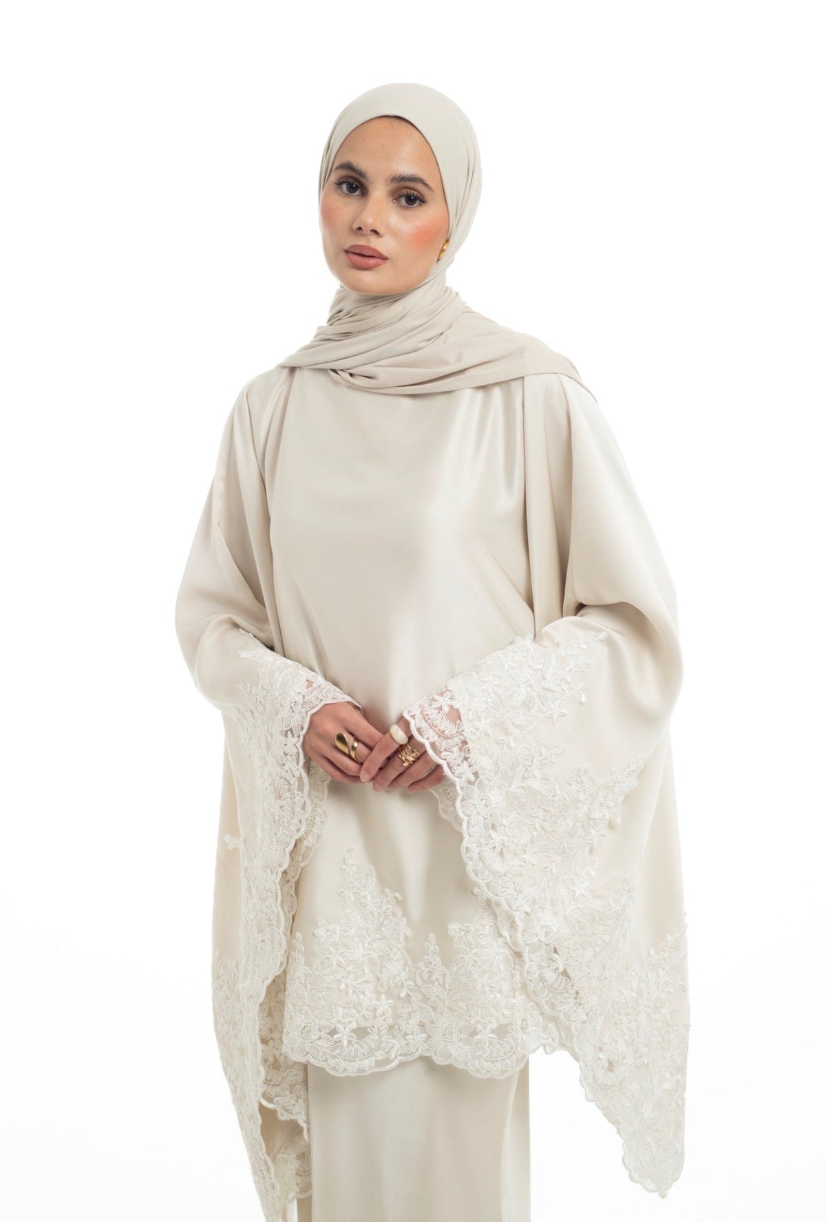 Lace Cape Top and Skirt | Ivory - Byqaaf