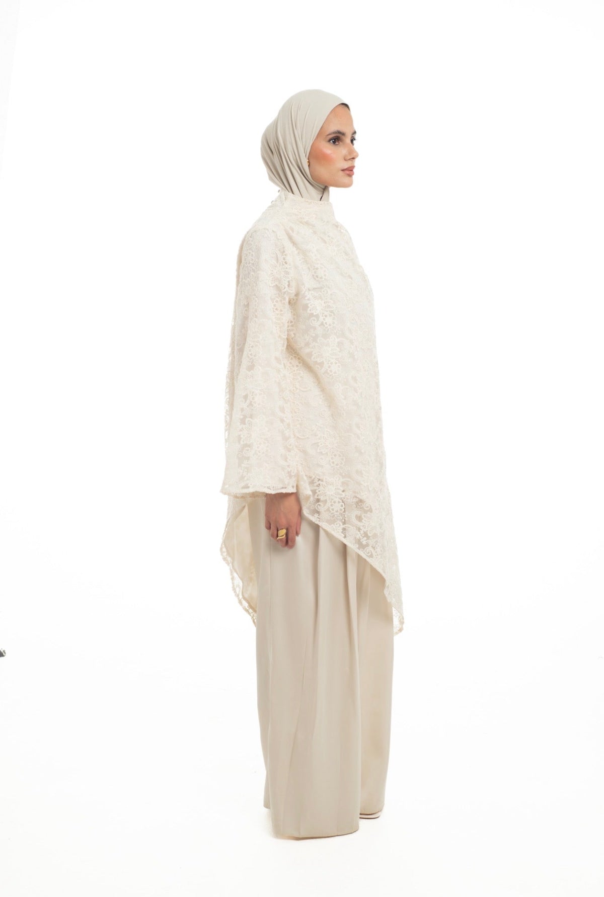 Lace Drape Tunic | Pearl - Byqaaf