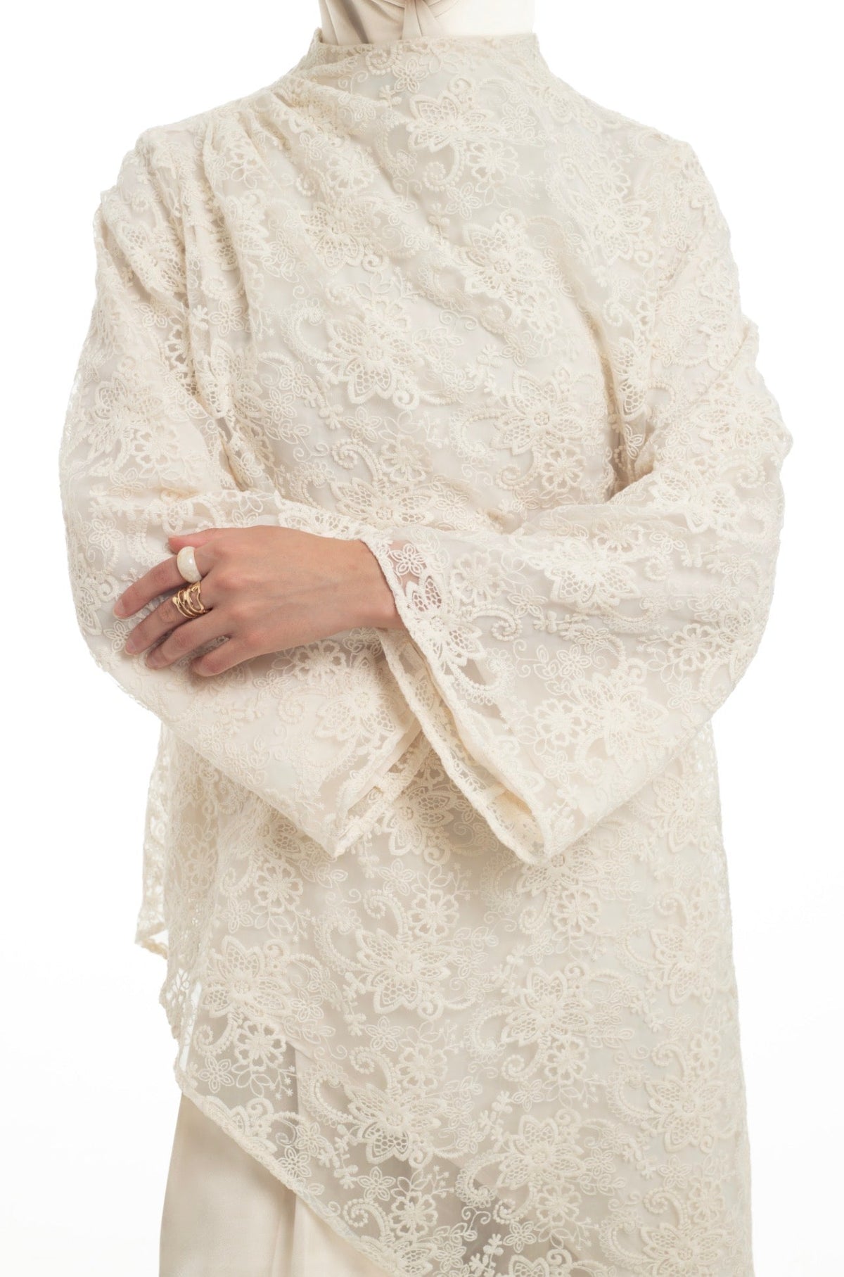 Lace Drape Tunic | Pearl - Byqaaf