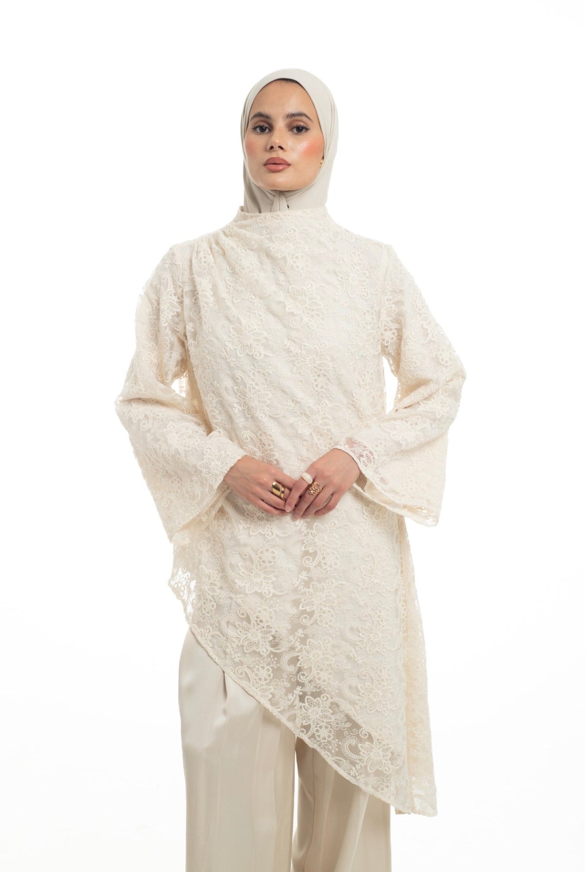 Lace Drape Tunic | Pearl - Byqaaf