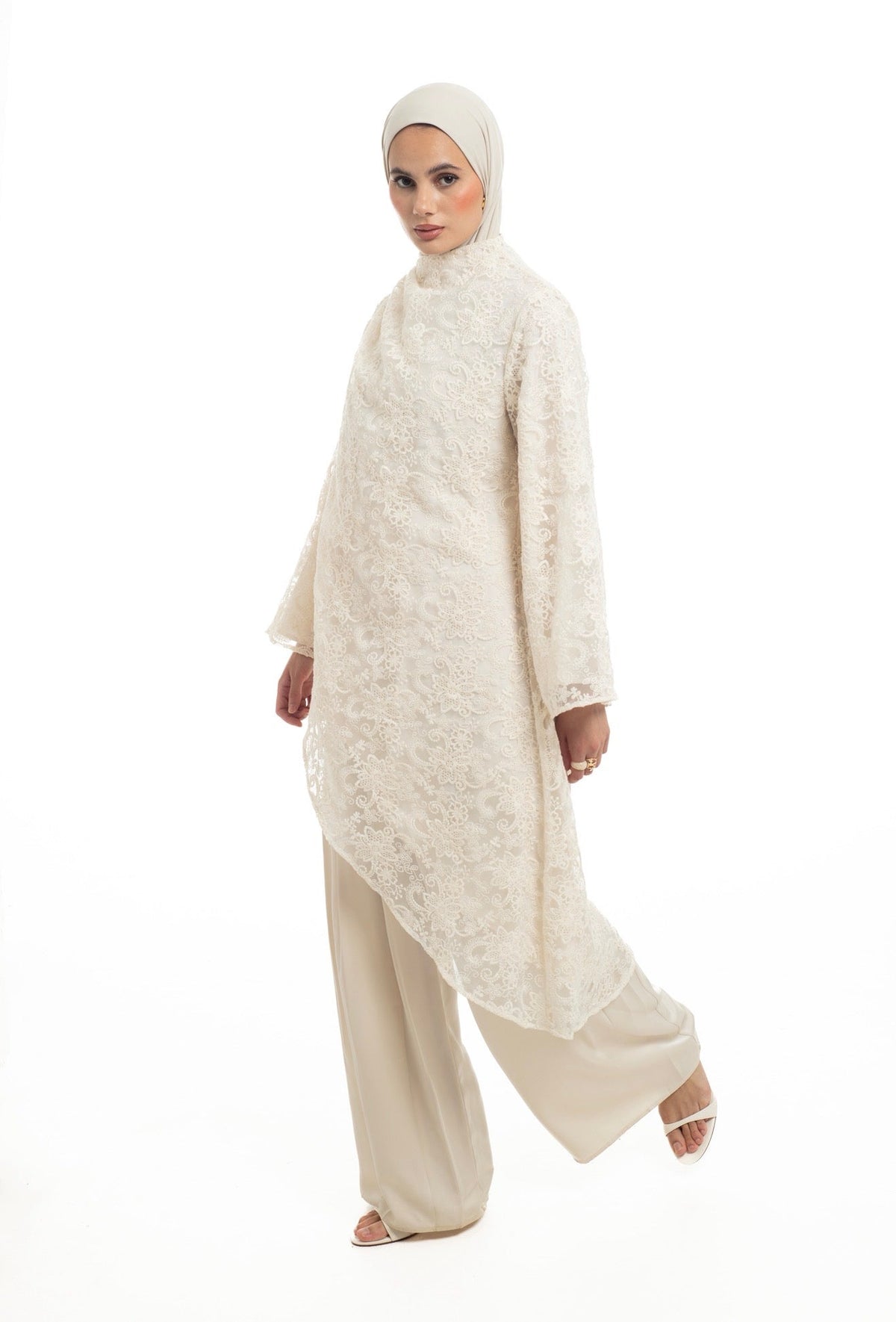Lace Drape Tunic | Pearl - Byqaaf