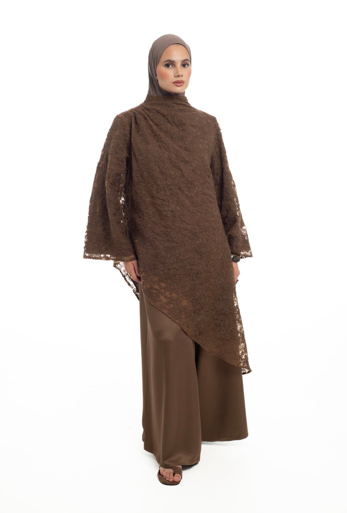 Lace Drape Tunic | Toasted Almond - Byqaaf