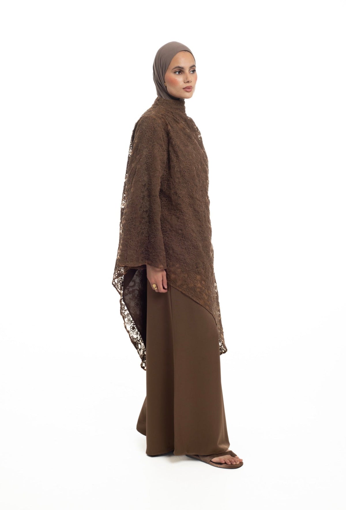 Lace Drape Tunic | Toasted Almond - Byqaaf