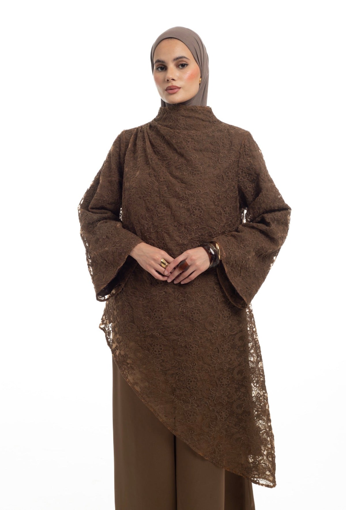 Lace Drape Tunic | Toasted Almond - Byqaaf