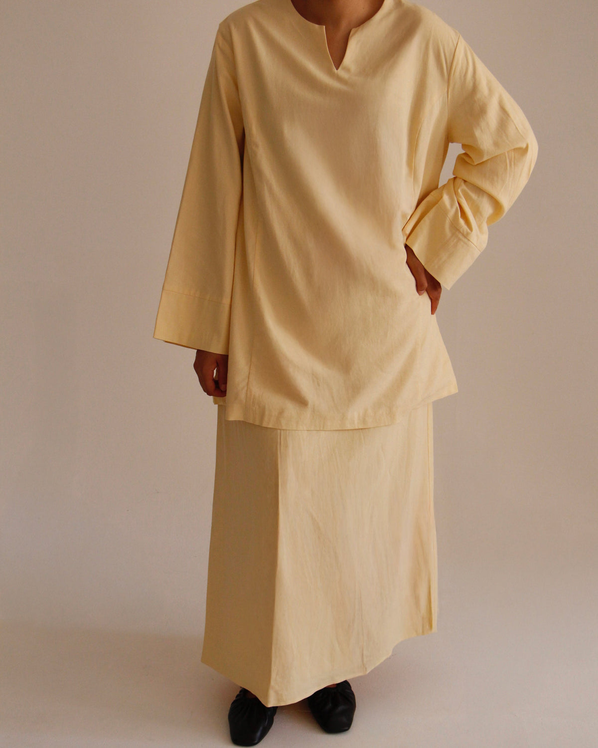 Neck Linen Set | Butter Yellow - Byqaaf