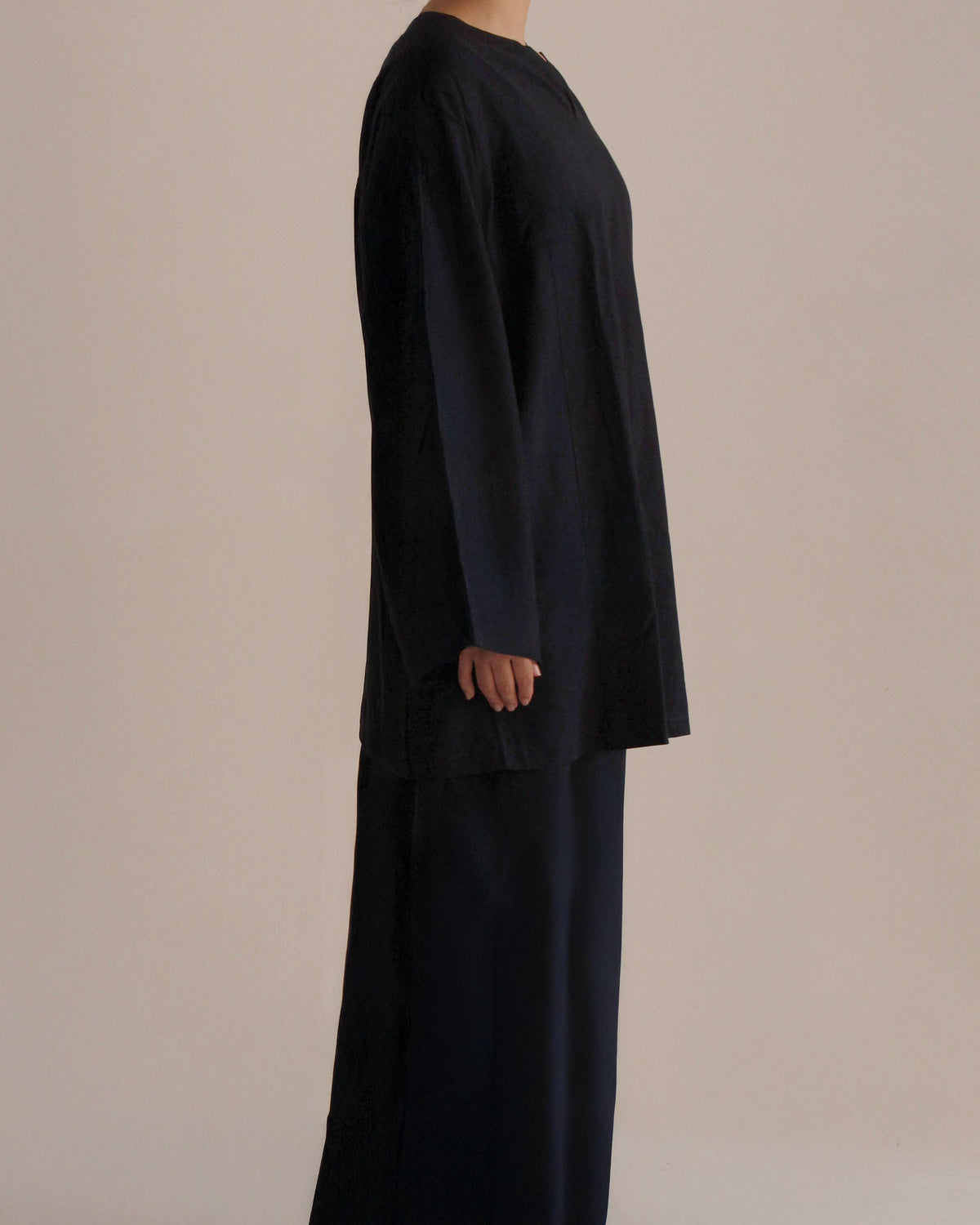 Neck Linen Set | Navy Blue - Byqaaf