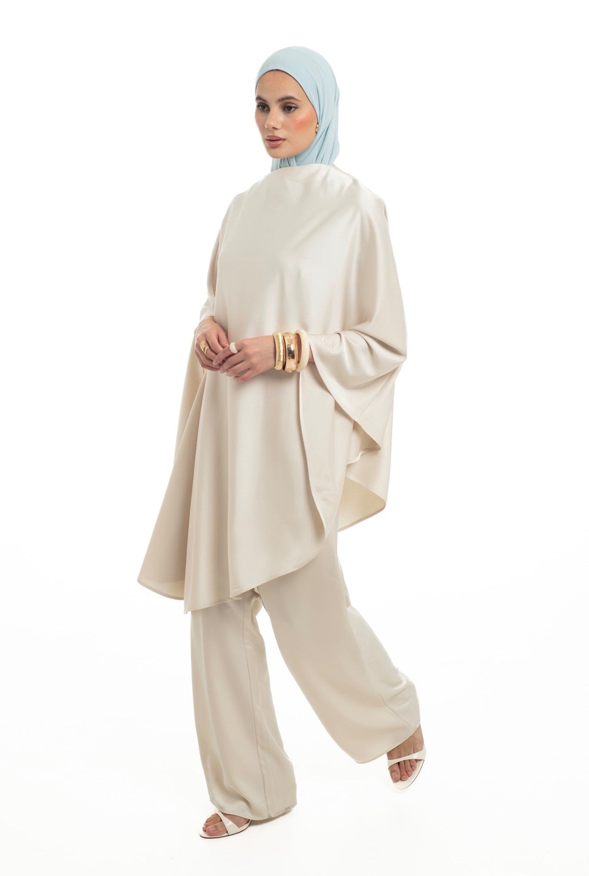One Sided Drape Cape Top | Pearl - Byqaaf