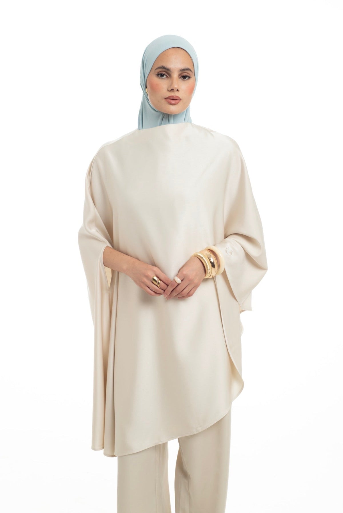 One Sided Drape Cape Top | Pearl - Byqaaf
