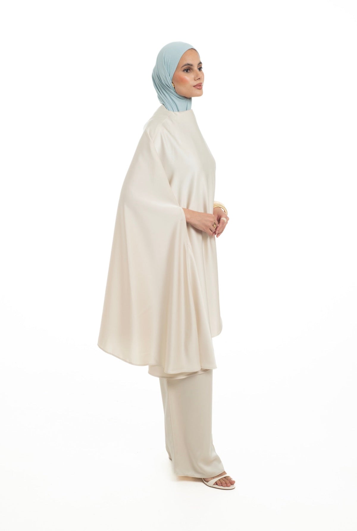One Sided Drape Cape Top | Pearl - Byqaaf
